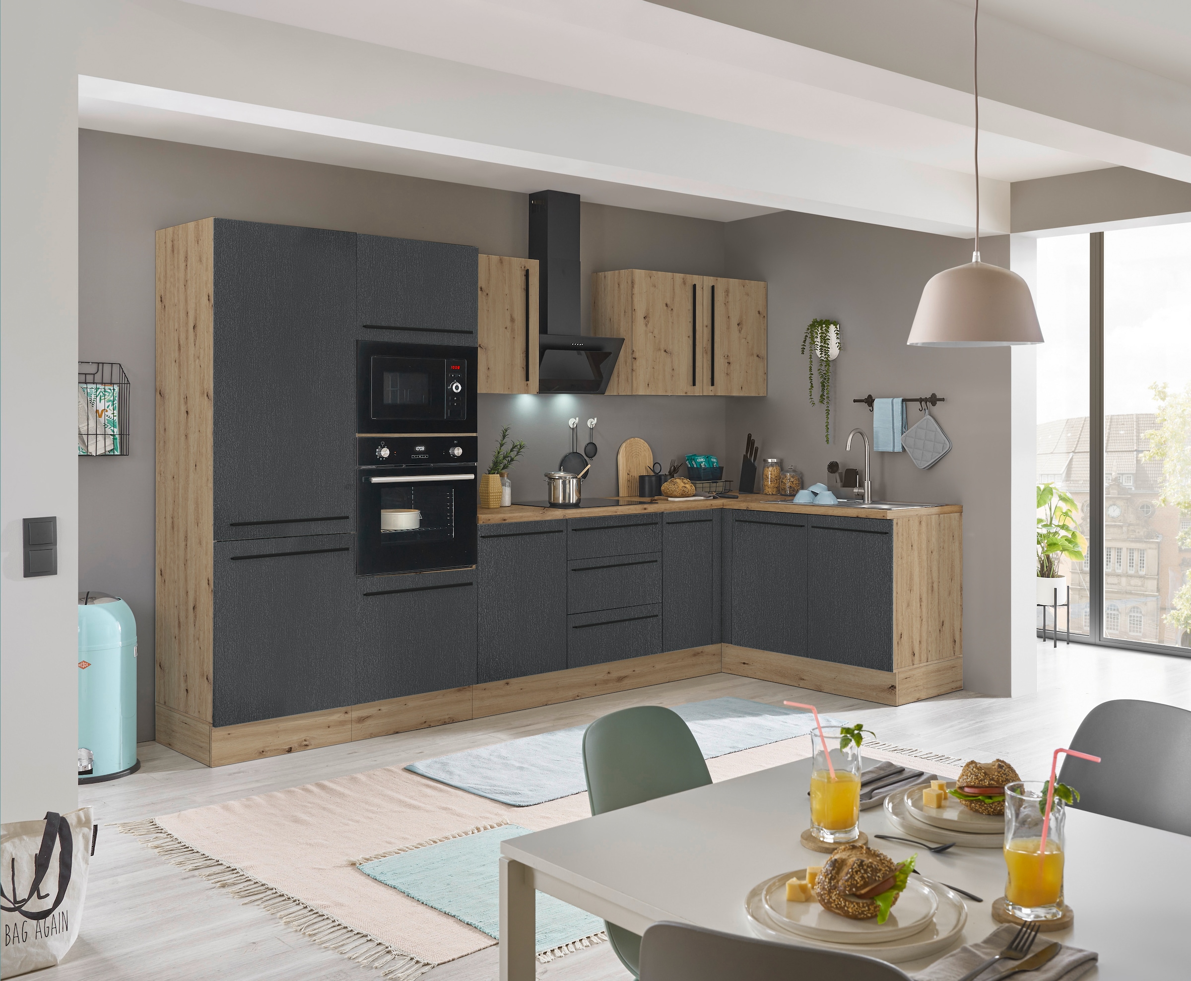 KOCHSTATION Winkelküche »Florida, Stellbreite 330x165 cm« wahlweise mit E-Geräten, mit Softclose für Türen und Schubkästen