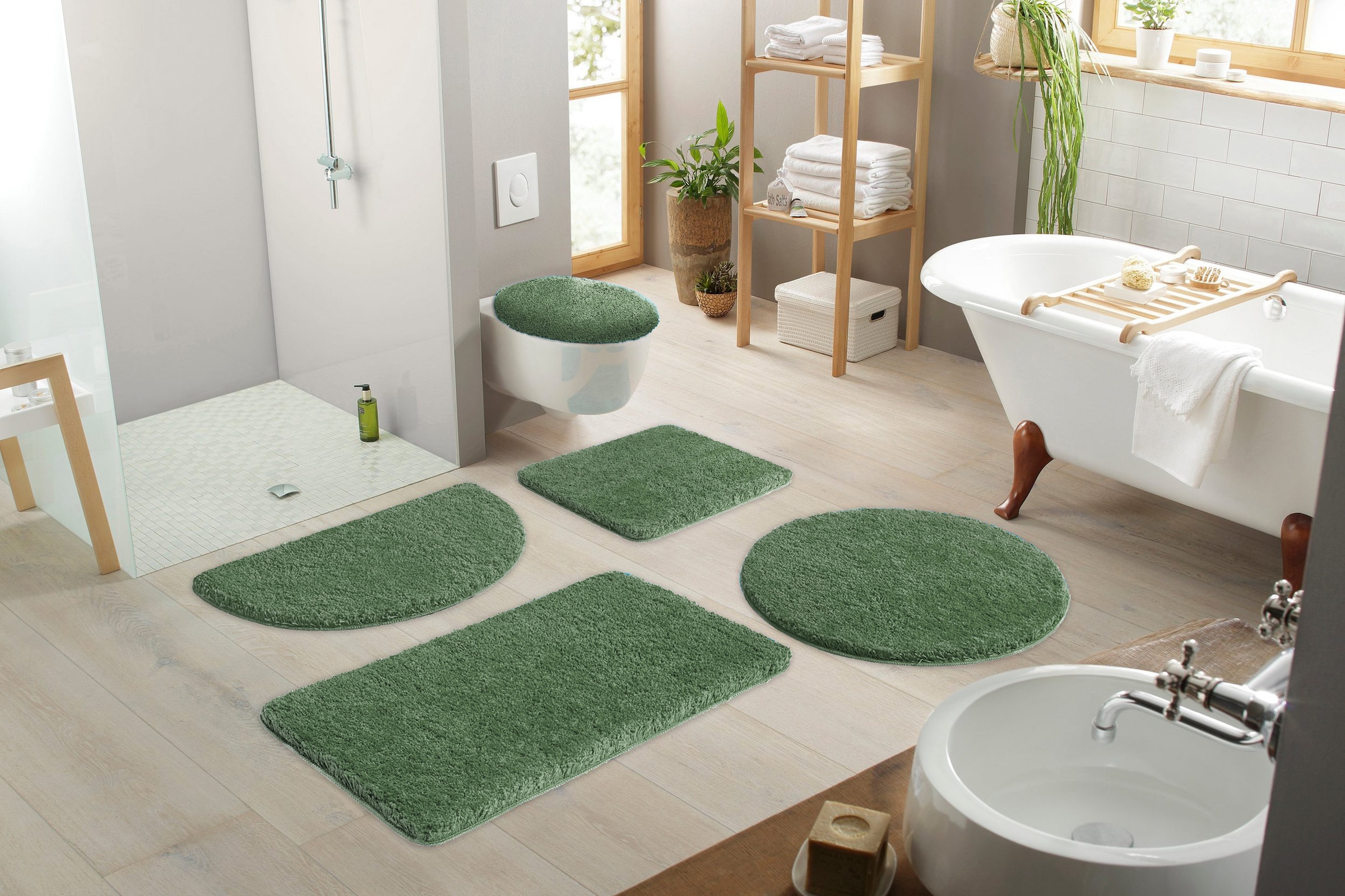 my home Badematte »Sanremo, Badvorleger, Badezimmer Teppich, sehr weich«, rutschhemmend beschichtet, fußbodenheizungsgeeignet-schnell trocknend, Badteppich, unifarben, rechteckig, rund & als 3-tlg. Set erhältlich