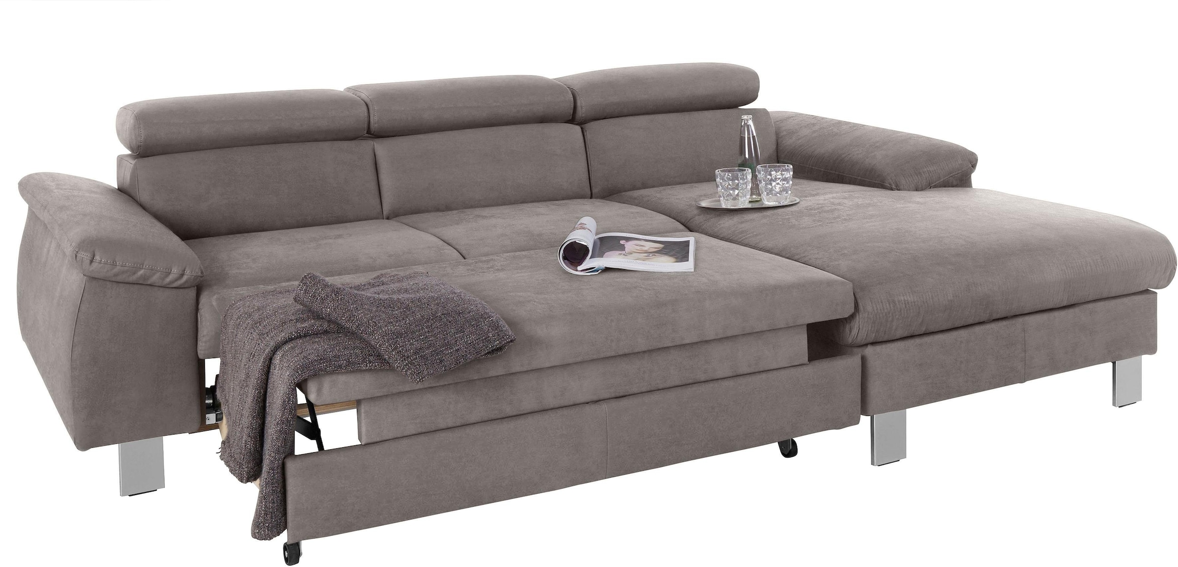COTTA Ecksofa Komaris, Ecksofa, wahlweise mit RGB-LED-Beleuchtung und Bettfunktion/Bettkasten