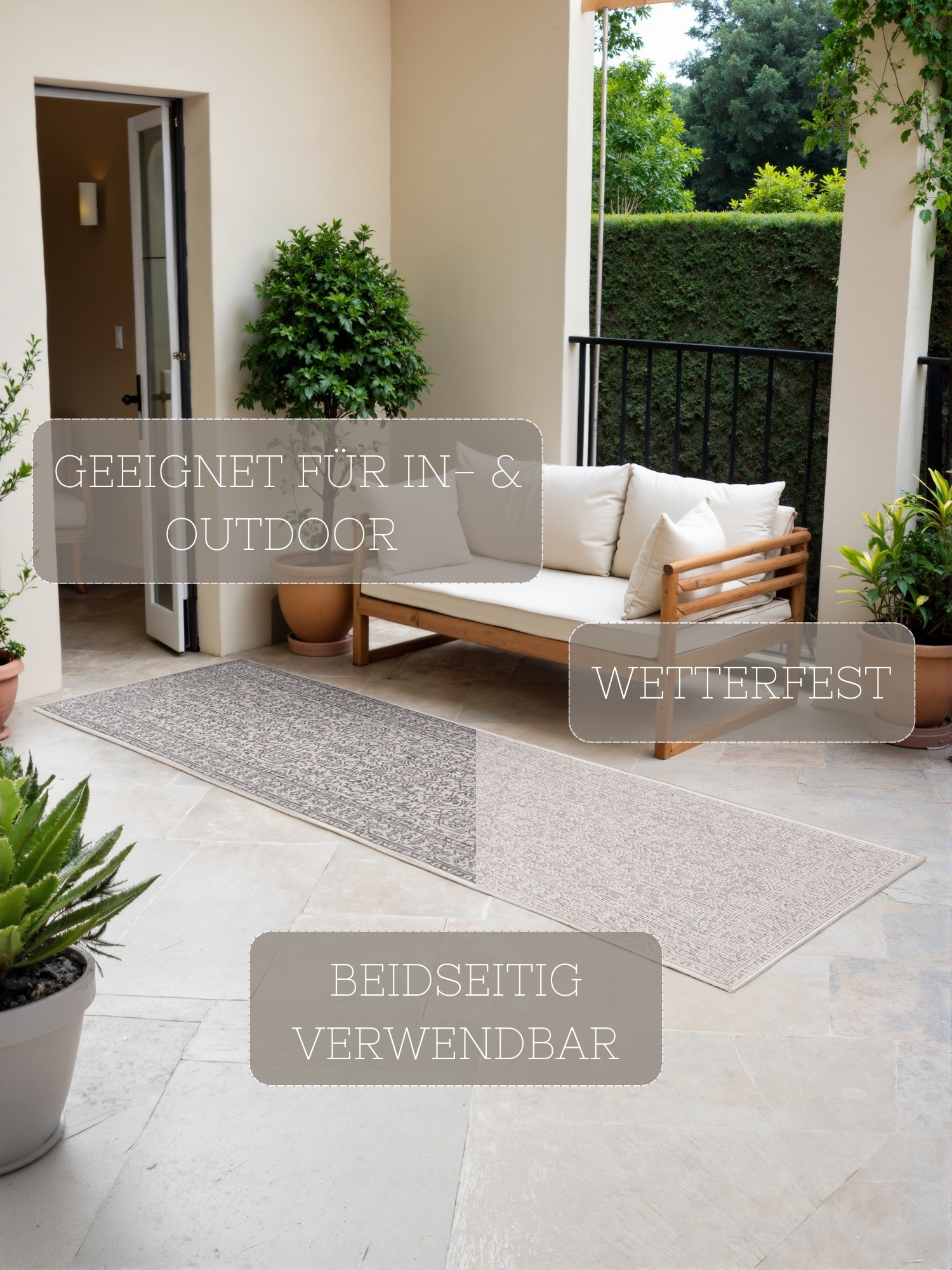 NORTHRUGS Outdoorteppich »Kona Wendeteppich«, rechteckig, 5 mm Höhe, In und Outdoor, Flachgewebe, wetterfest, pflegeleicht, robust