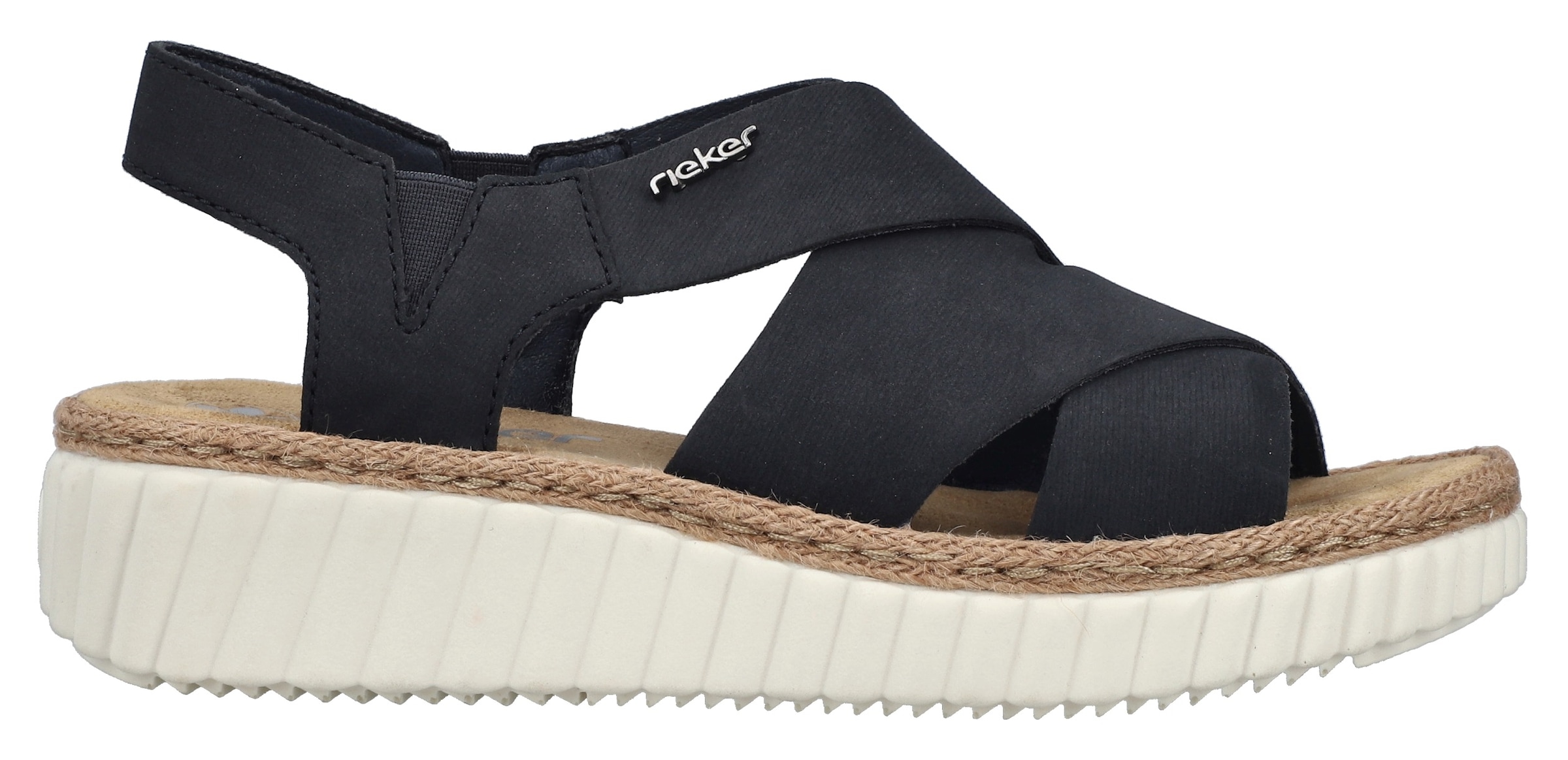 Rieker Plateausandale, Sommerschuh, Urlaubschuh Schlupfschuh mit kleinen Stretcheinsätzen
