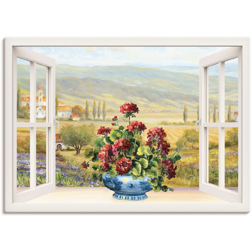 Artland Leinwandbild »Blumenbouquet am weißen Fenster«, Fensterblick, (1 St.)
