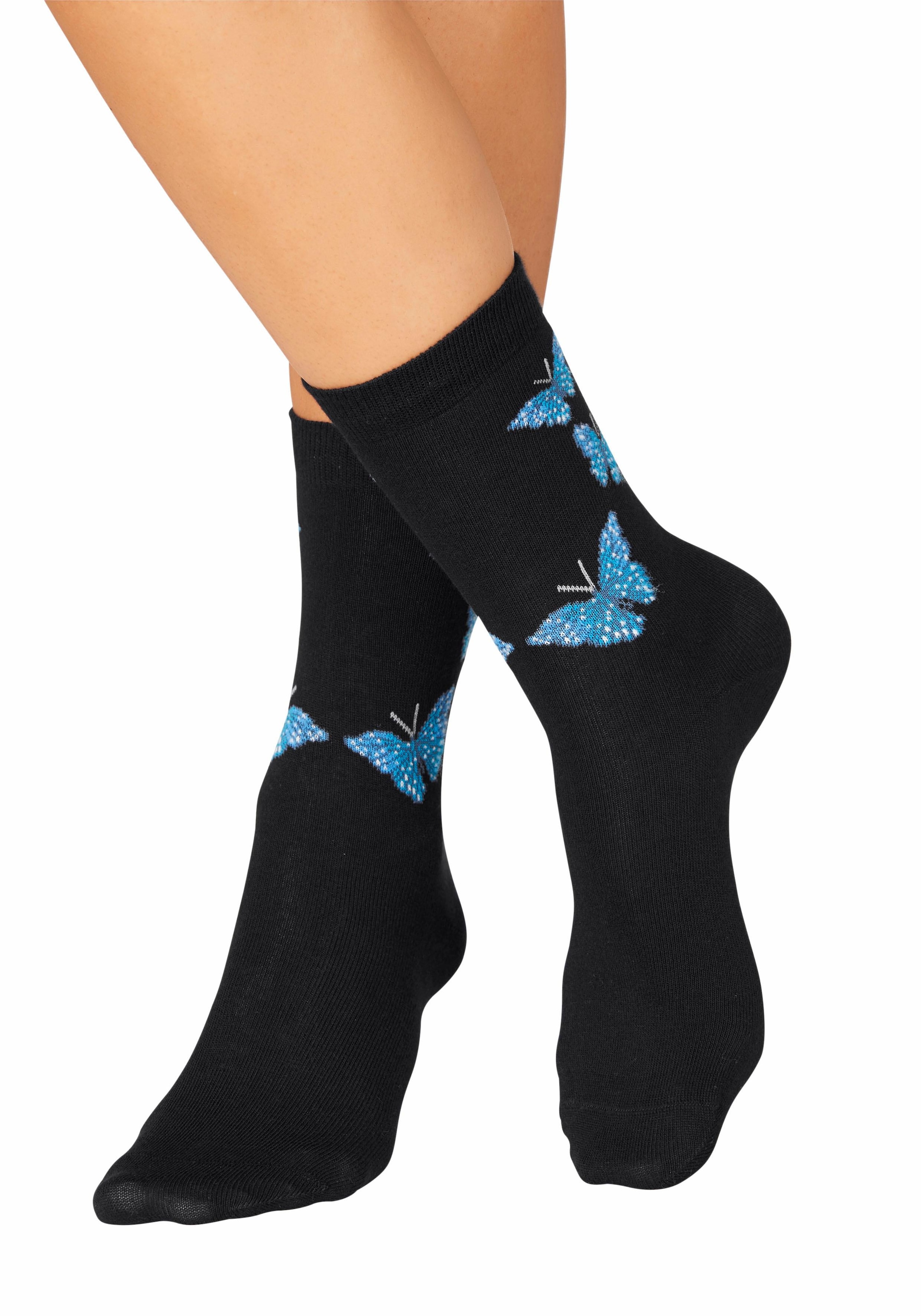 H.I.S Socken, (7 Paar), mit Schmetterlings- und Vogelmotiven auf Raten  bestellen | Lange Socken