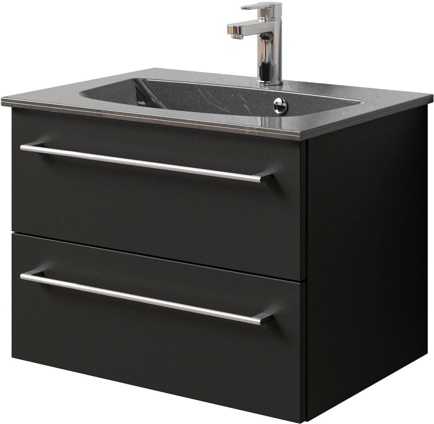 Saphir Waschtisch "Serie 6025 Mineralmarmor-Waschtisch mit Unterschrank, 67 cm breit" 2 Stk. tlg. Waschplatz mit 2 Schubladen, hängend, verschiedene Ausführungen