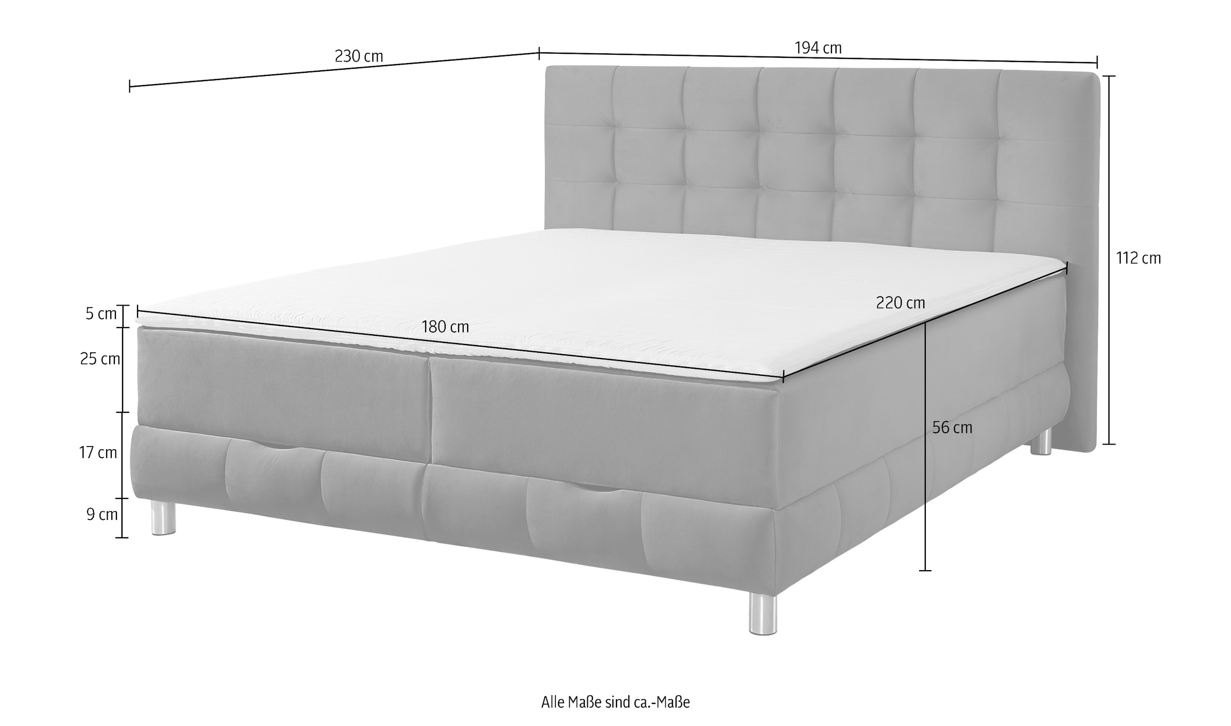 INOSIGN Boxbett Vaasa, mit Bettkasten & Topper, in 4 Breiten, Überlänge 220 cm