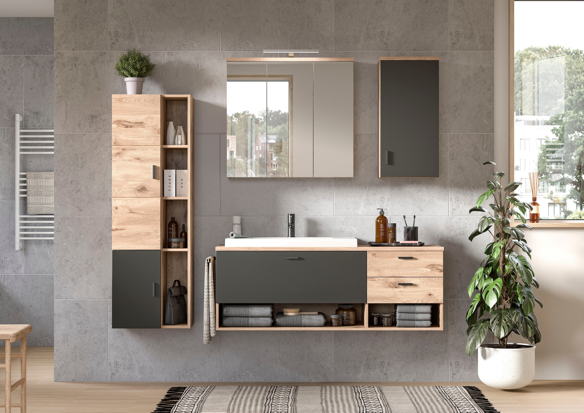 welltime Badmöbel-Set »Dolo, 4 teilig, inklusive Mineralguss-Waschbecken, bestehend aus:« Set, 4 Stk. tlg.