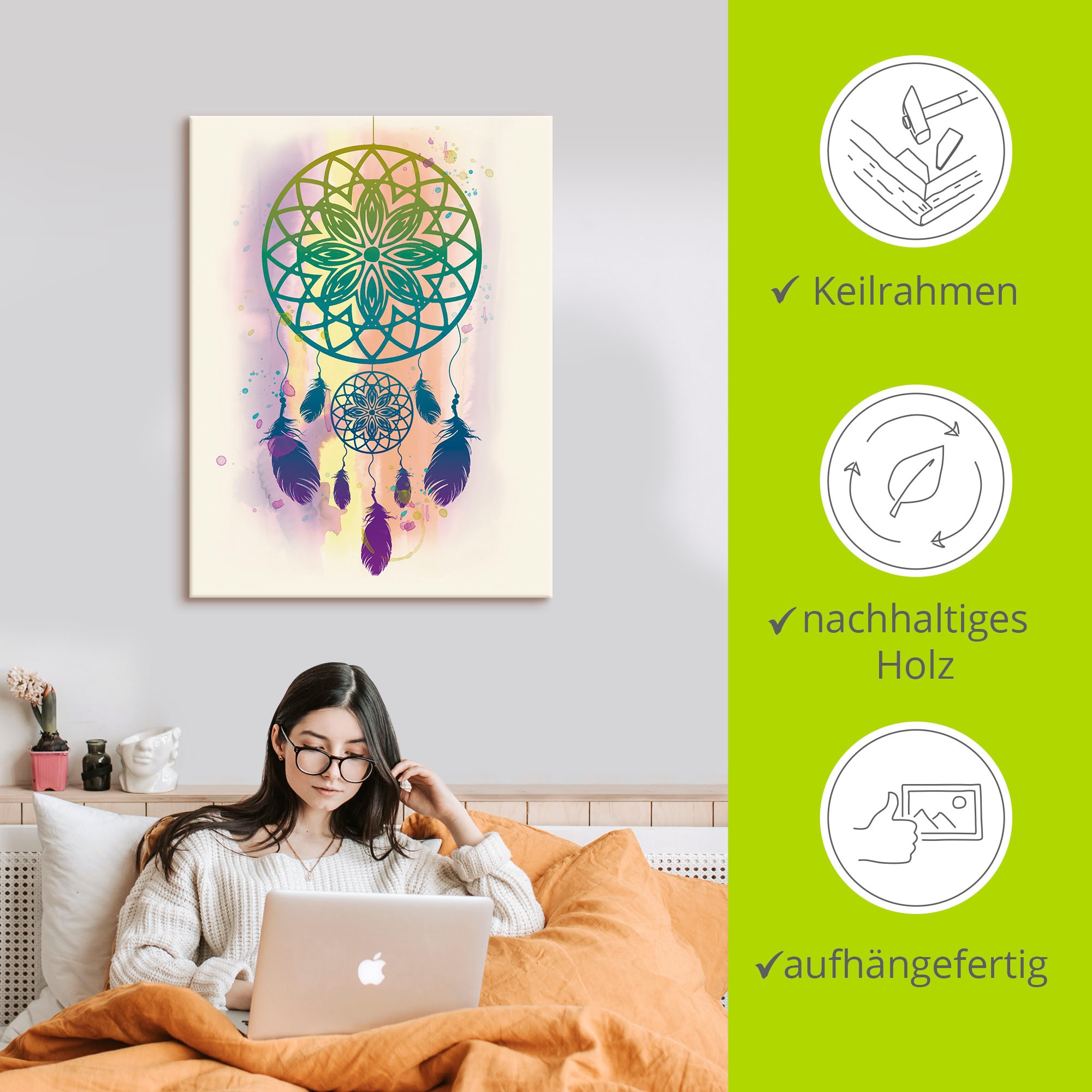 Artland Leinwandbild »Traumfänger Wasserfarbe« Muster 1 Stk. tlg. als Leinwandbild, Poster, Wandaufkleber in verschied. Größen