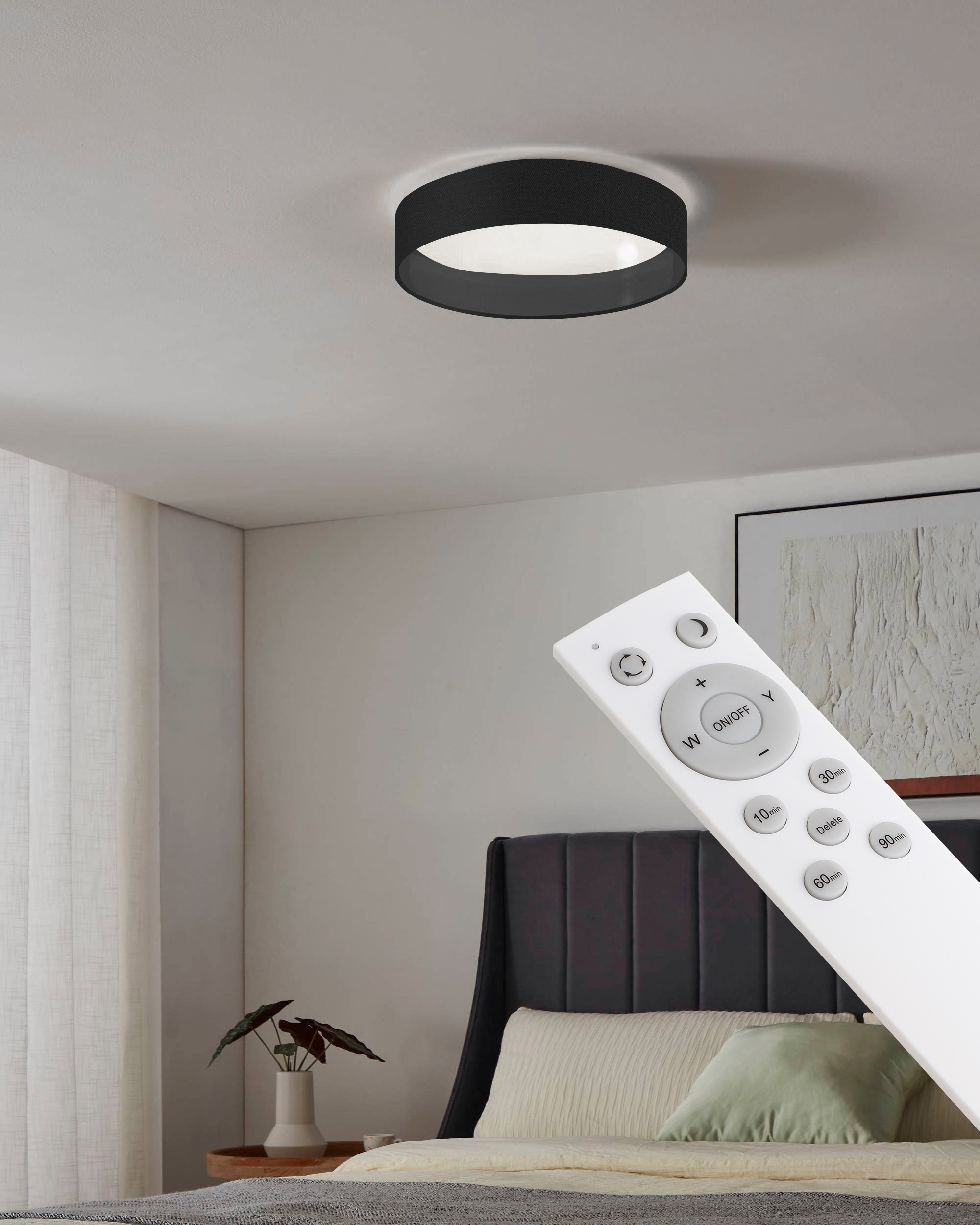 my home LED Deckenleuchte »Juria« LED-Modul 1 Stk. Neutralweiß | Warmweiß Deckenlampe Ø38 x H9 cm mit Textil-/Stoffschirm, CCT, Fernbedienung