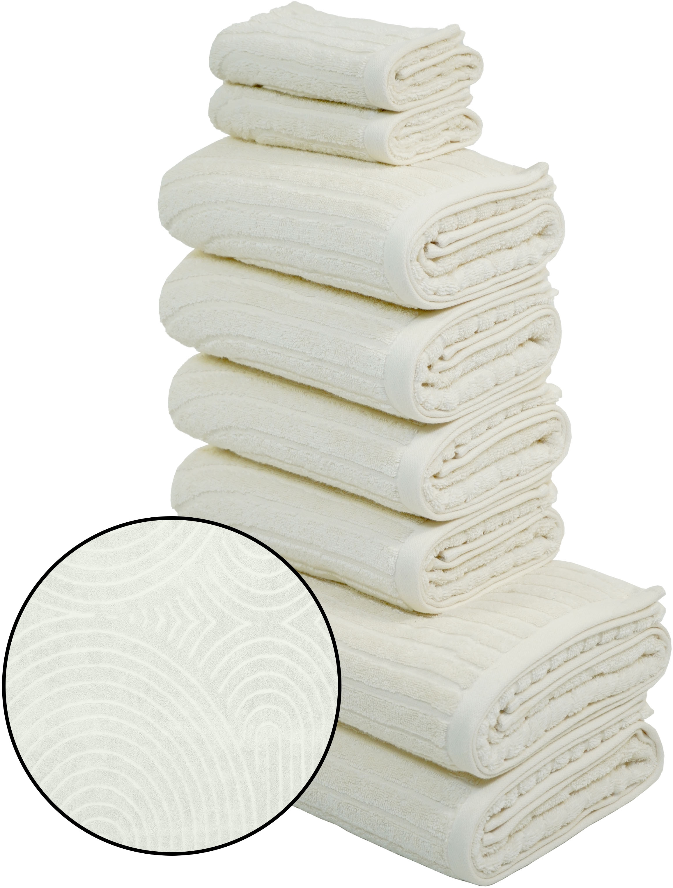 my home Handtuch Set »Handtuchset Ognon, Duschtücher, Handtücher, Gästetücher, Zen«, Set, 8 tlg., Frottier, Handtücher mit Muster, Scandi, einfarbiges Handtuch-Set 100% Baumwolle