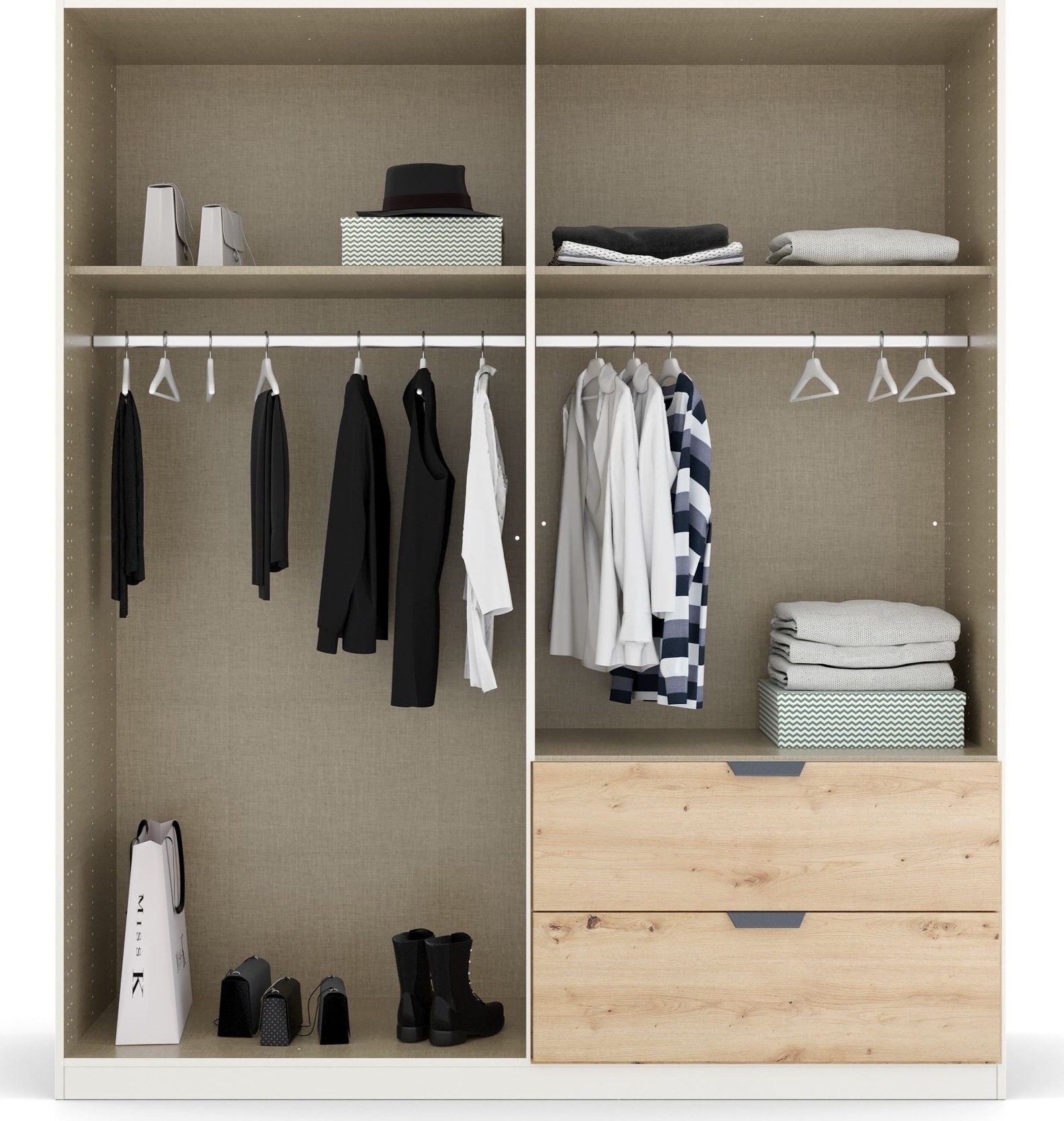 rauch Drehtürenschrank »Kleiderschrank Schrank Garderobe Ankleide DARK&WOOD BY QUADRA SPIN« Breiten: 181/226/271 cm, Höhe 210 cm,  im Industrial Style mit Schubkästen in Eiche Dekor, mit Spiegel