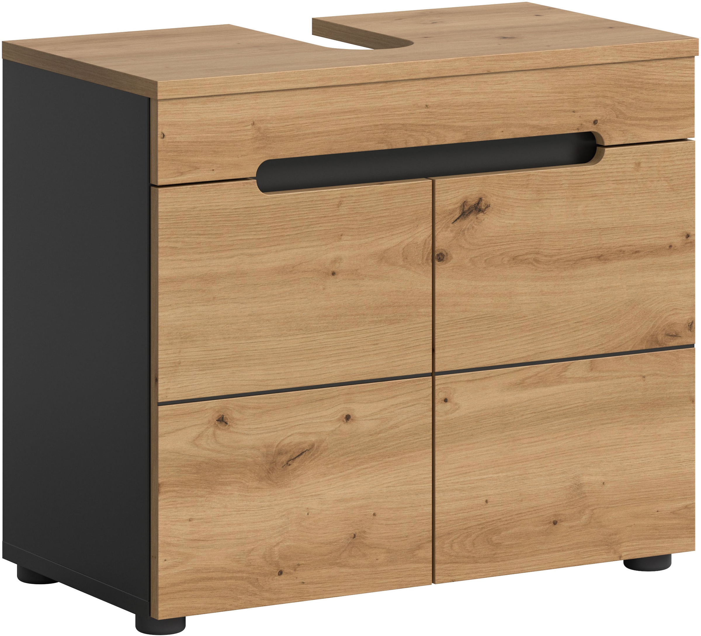 welltime Waschbeckenunterschrank "REHAT, Breite 63 cm, 2 Türen, Einlegeboden, mit Siphonausschnitt" Soft-Close-Funktion, eingefasste Griffaussparung in der Front