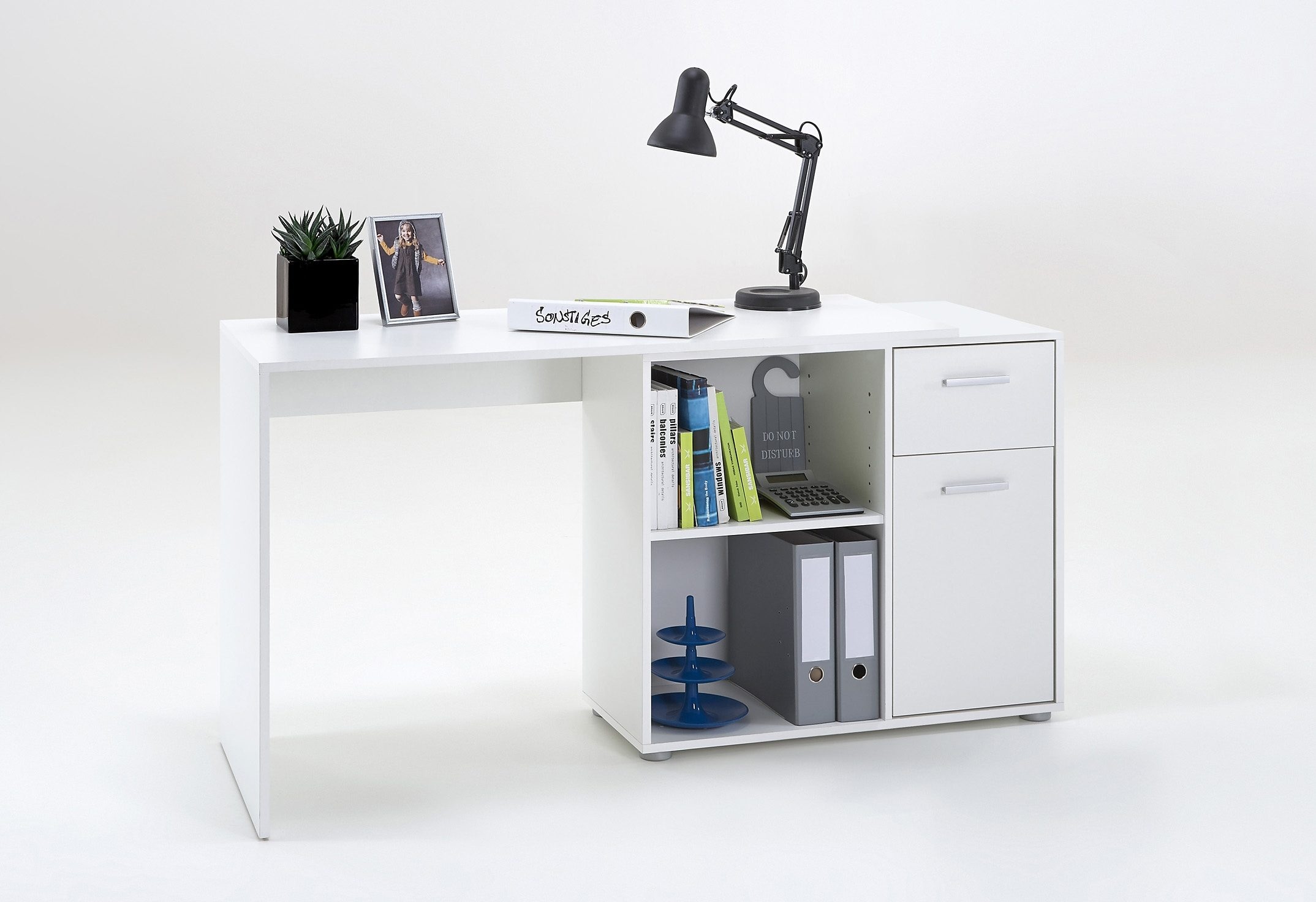 FMD Eckschreibtisch »AUGSBURG«, Schreibtisch/ Sideboard m. Stauraum, beidseitig montierb., 117/148 cm