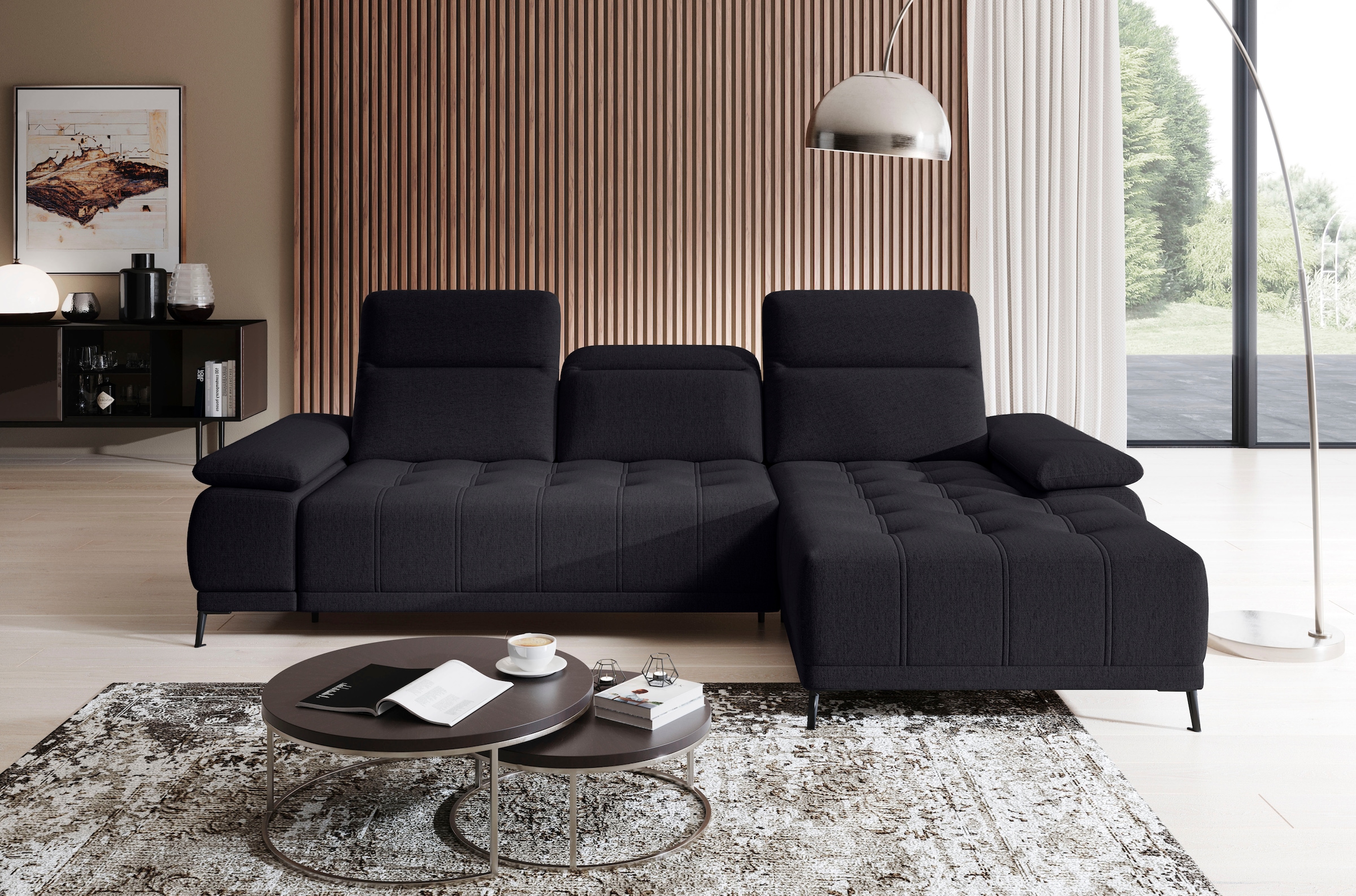 WERK2 Ecksofa »Focus-S, inkl. elektr. Sitzvorzug, manuelle Kopfteilverstellung« elektr. Sitztiefenverstellung, flexible Kopfstützen, 12cm Füße, L-Form