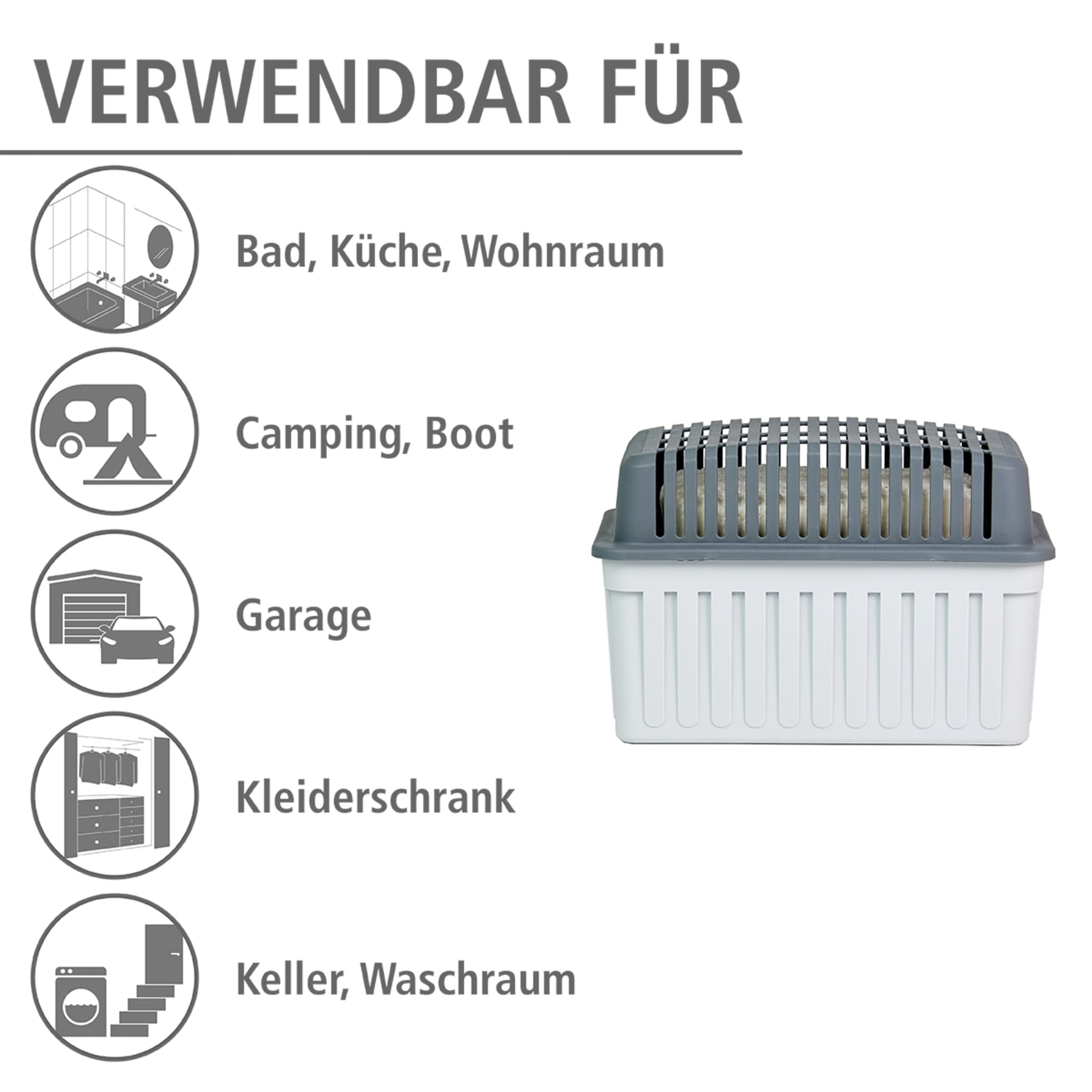 WENKO Luftentfeuchter »Grau 1 KG« für 80 m³ Räume für Räume bis 80 m³, entfeuchtet geräuschlos und ohne Strom