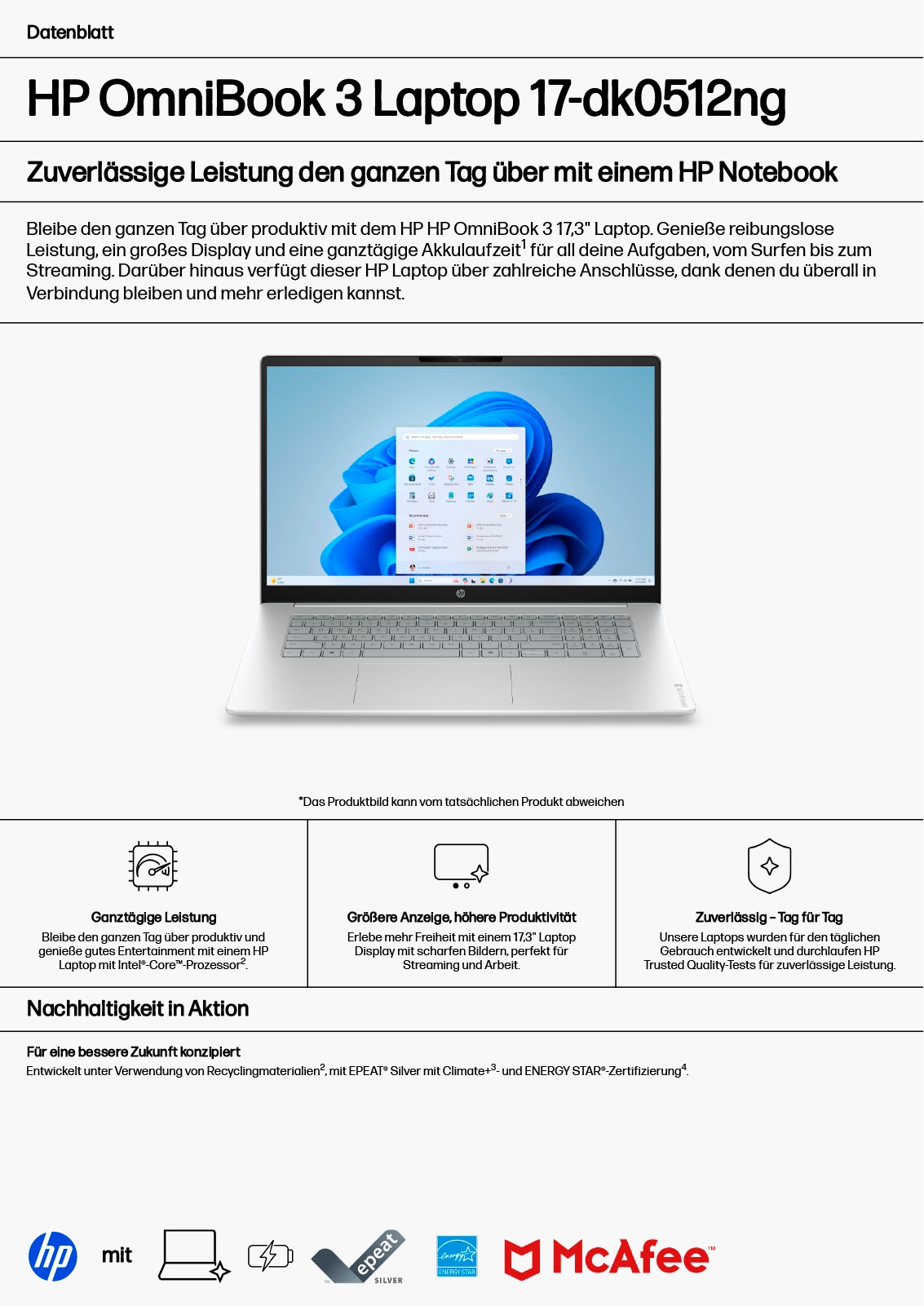 HP Notebook »OmniBook 3 17-dk0512ng« 43,9 cm / 17,3 ″ Intel N-Reihe Intel Graphics 256 GB SSD