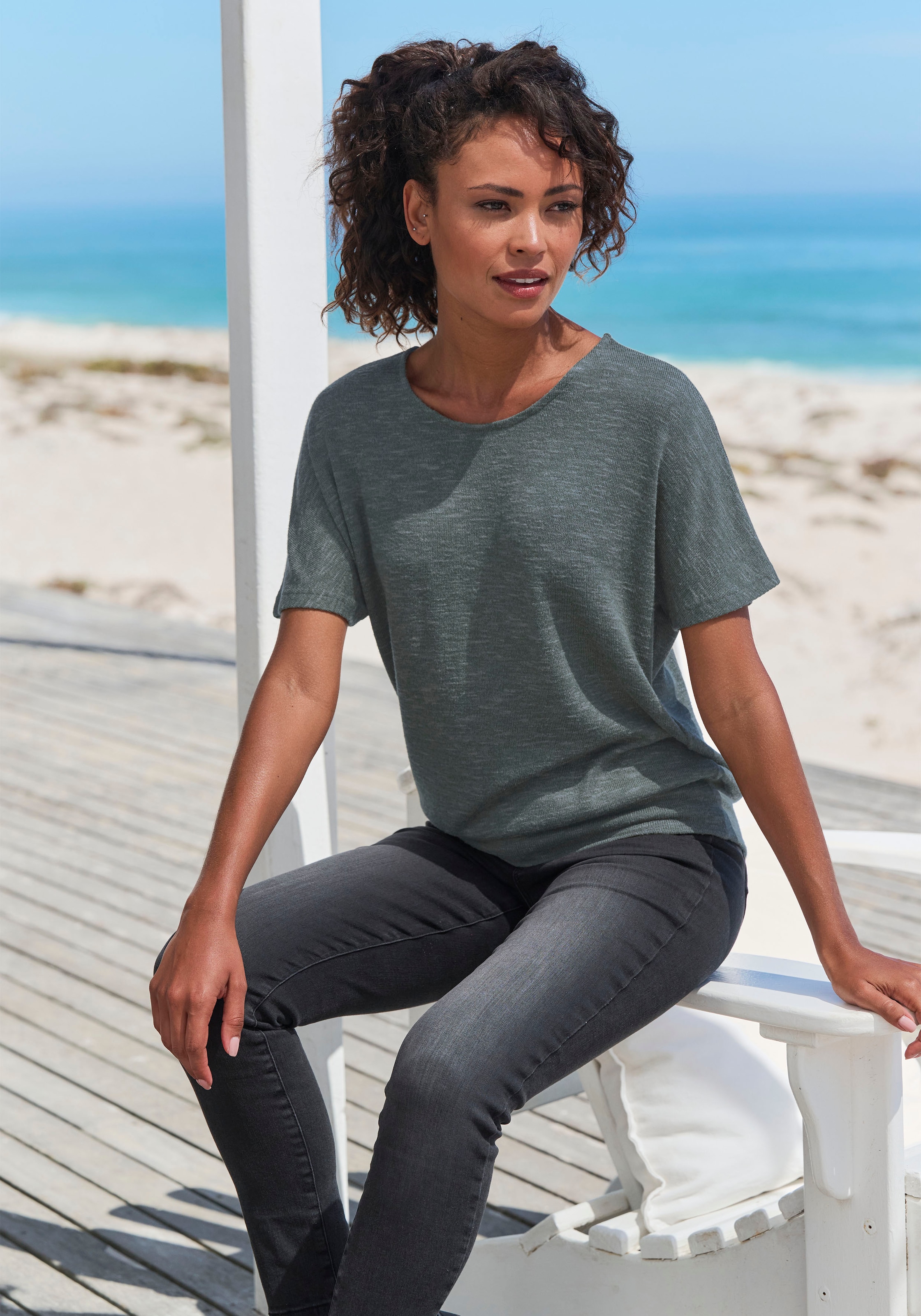 Vivance Kurzarmshirt »mit breitem Bund«, aus weichem Viskose-Feinstrick