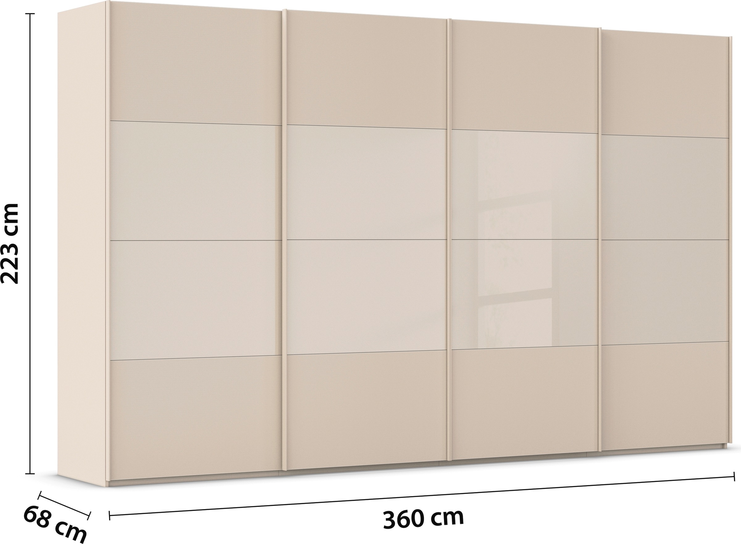 rauch Schwebetürenschrank »Kleiderschrank Schrank Garderobe Schlafzimmerschrank SCALE-FYRA«, edle Türen viergeteilt Glas matt/glänzend viele Farben MADE IN GERMANY