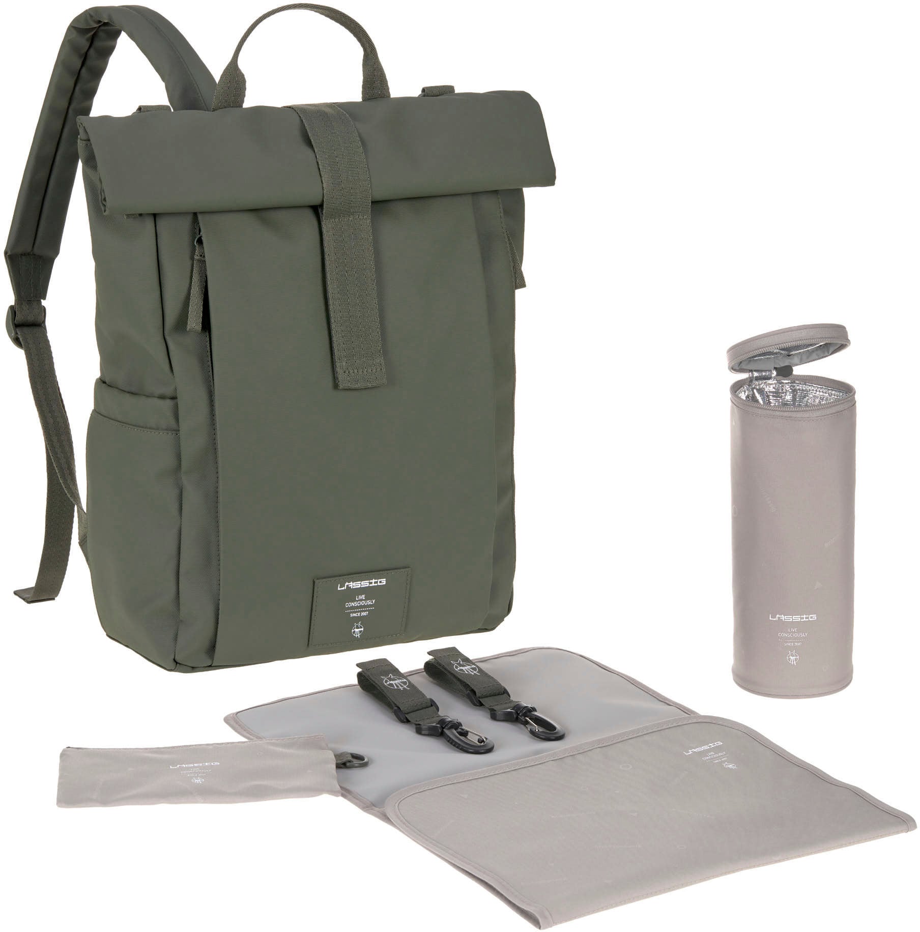 LÄSSIG Wickelrucksack »Green Label, Rolltop Up, olive«, vegan; zum Teil aus recyceltem Material