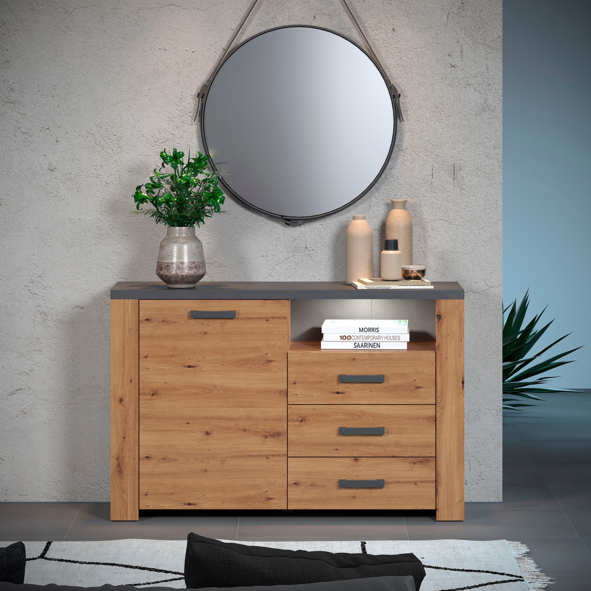 Home affaire Sideboard »Ambres«, (1 St.), Kommode, Echtholzoptik, Maße BxH: 127x83 cm, Eiche