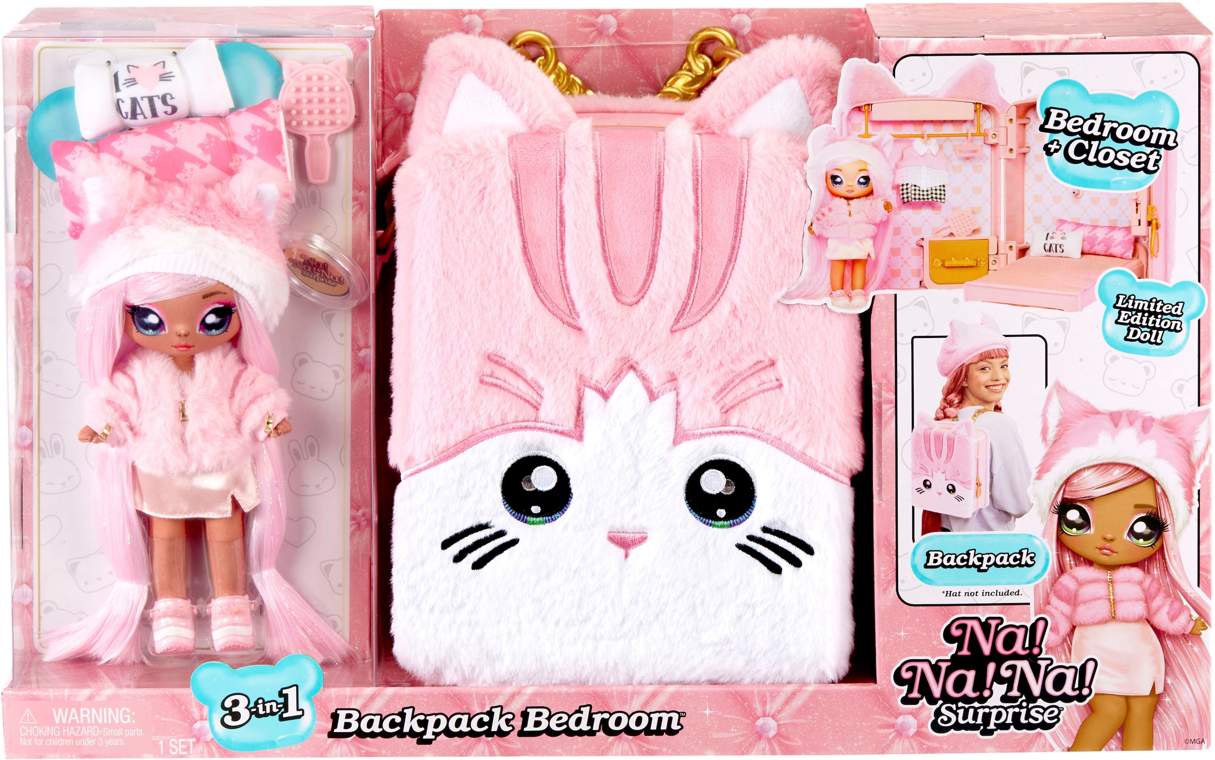 MGA ENTERTAINMENT Puppenmöbel »3in1 Backpack Bedroom Series 3 Playset - Pink Kitty«, Na!Na!Na! Surprise