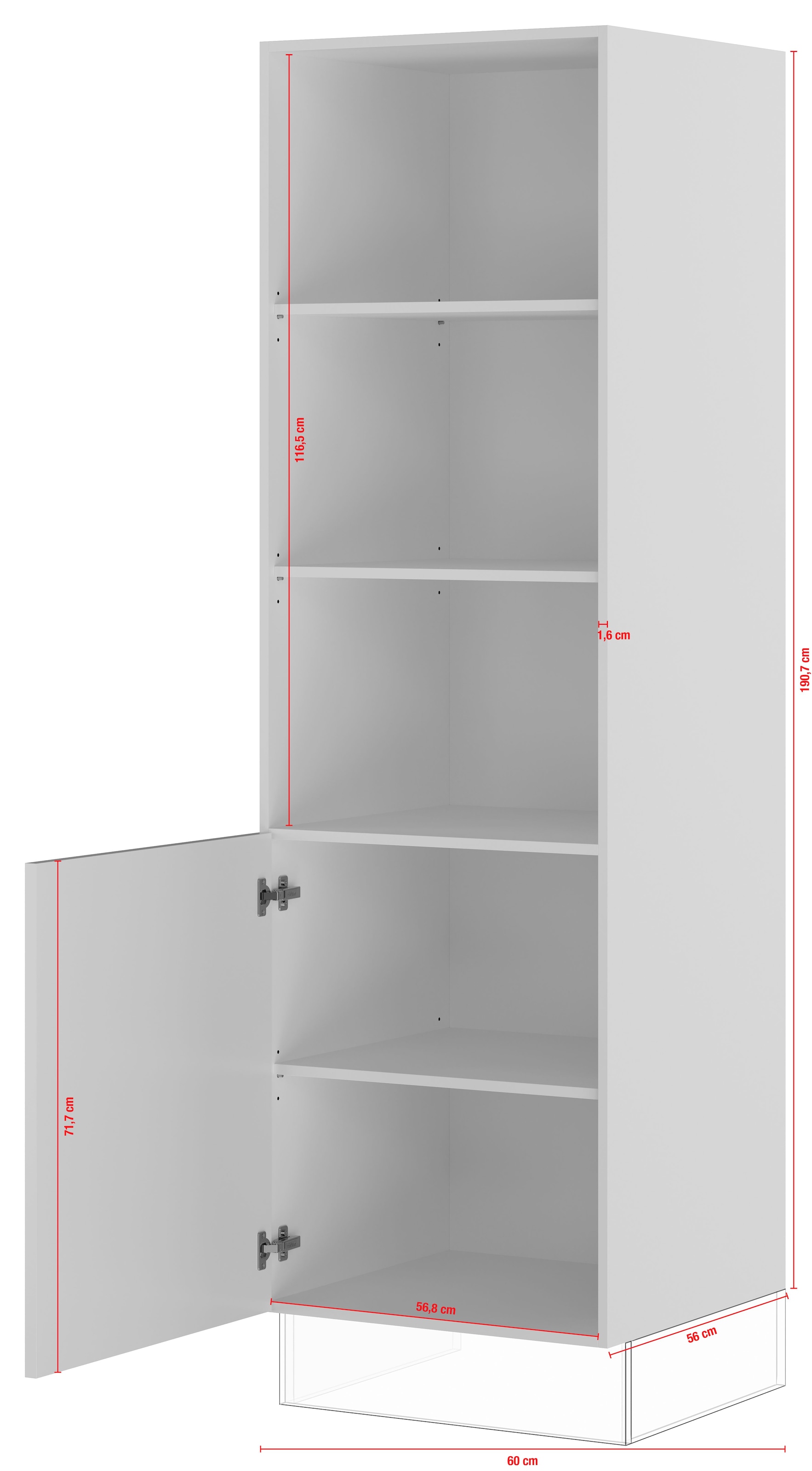 IMPULS KÜCHEN Seitenschrank »"Prag", Breite/Höhe: 60/190,7 cm«, vormontiert, mit Drehtür, mit verstellbaren Fachböden