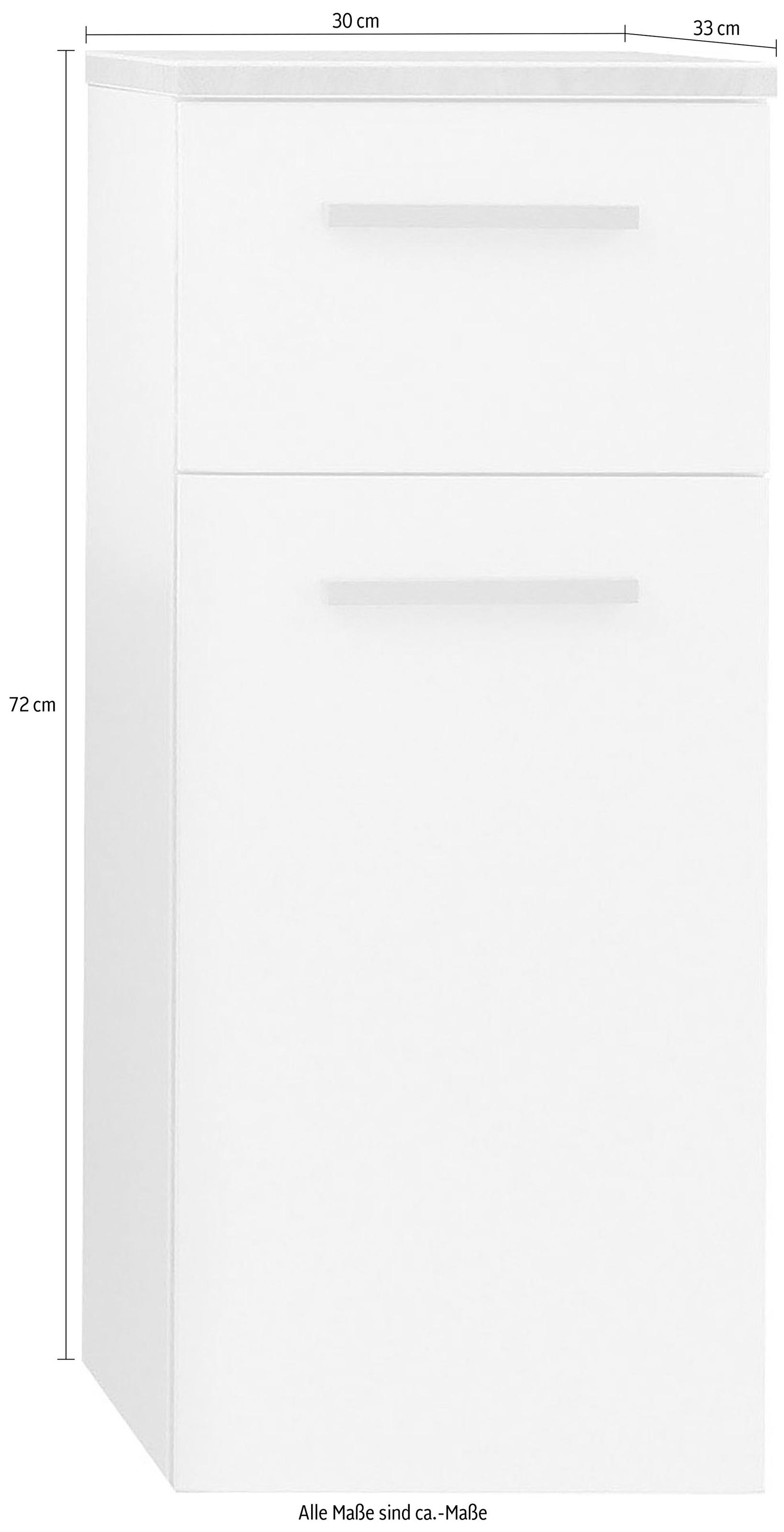 Saphir Unterschrank »Quickset 931 Badschrank in Weiß Glanz, 1 Tür, 1 Schublade, 30 cm breit« Badezimmer-Unterschrank inkl. Türdämpfer, Holzgriff Eiche