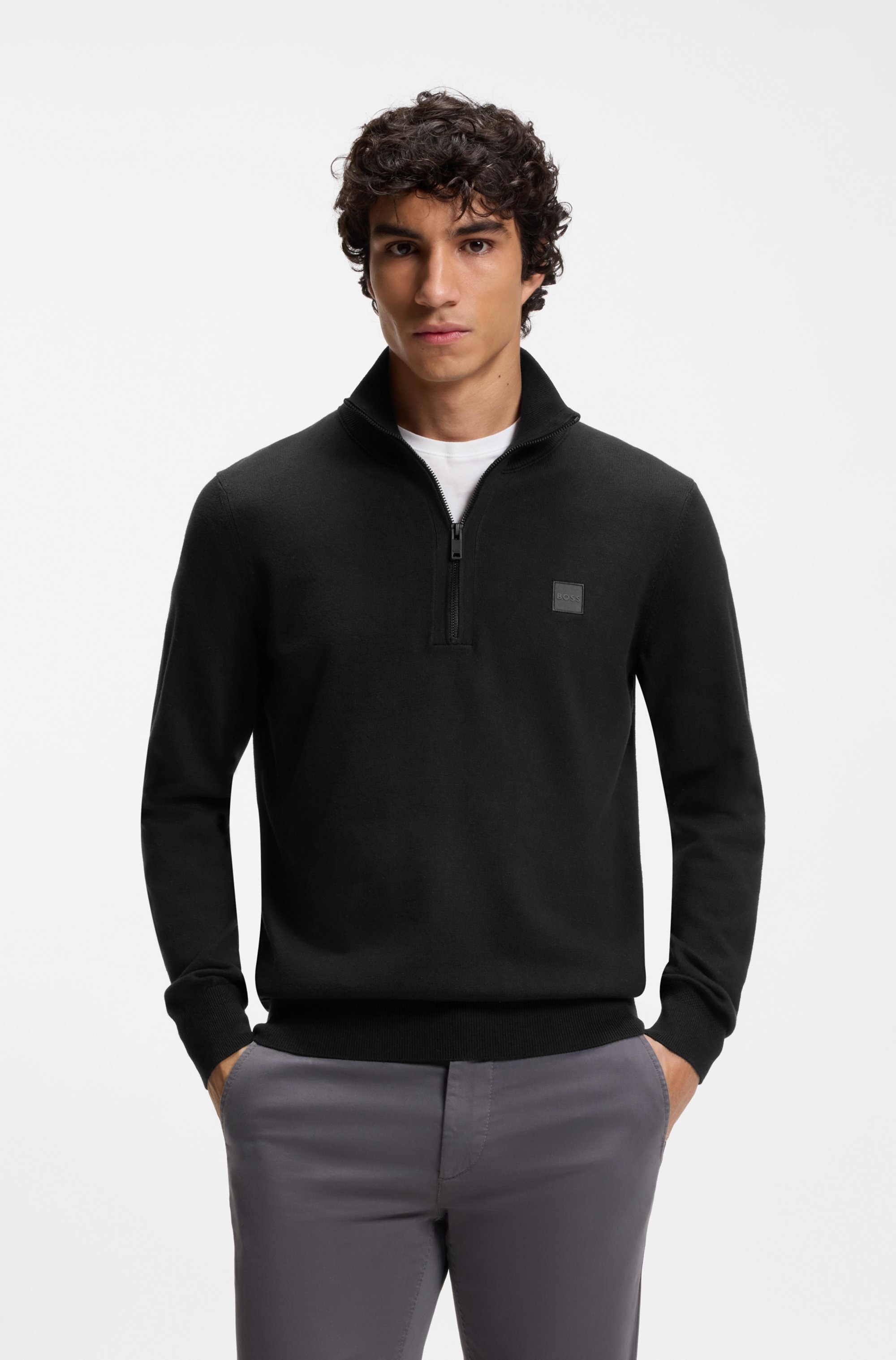 BOSS ORANGE Rollkragenpullover »Kanobix« Regular fit, Stehkragen mit Reißverschluss, Ton-in-Ton Logo