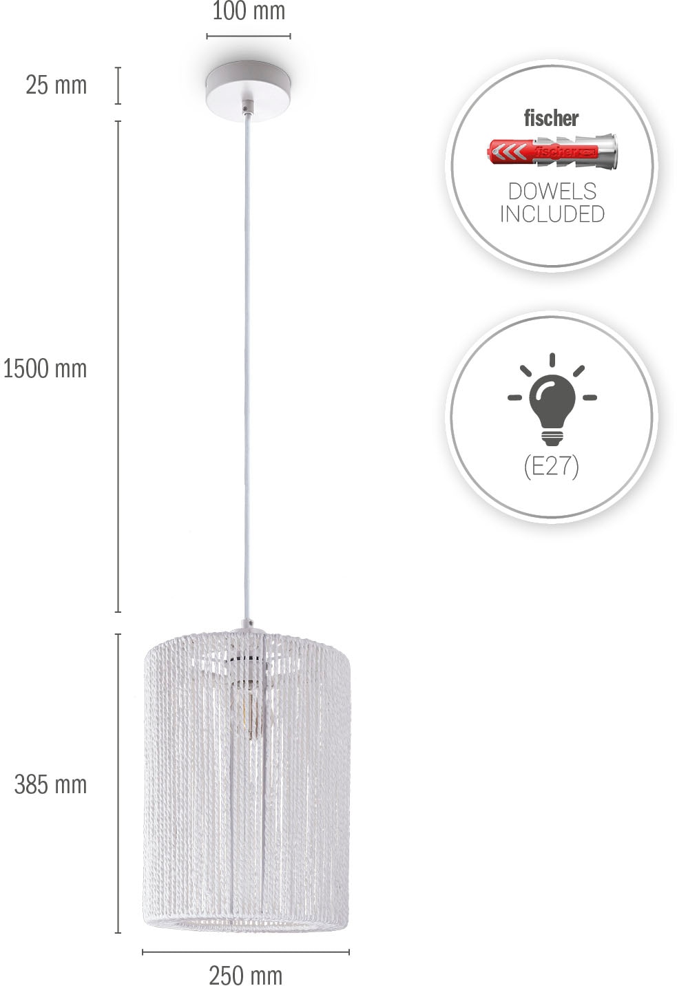 Paco Home Pendelleuchte »Hugo Ricarda« E27 Wohnzimmer Esszimmer Rattan Optik Boho Lampenschirm Papier Rund