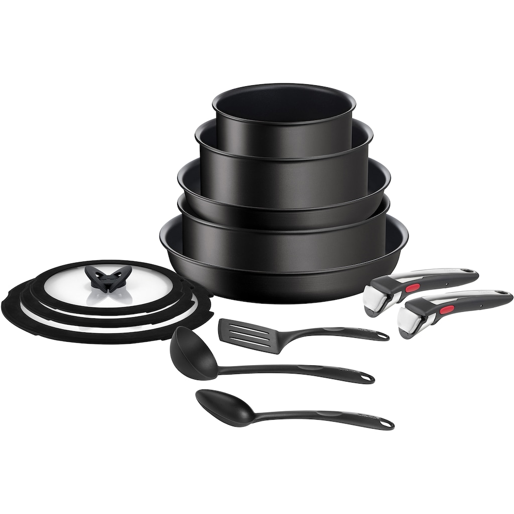 Tefal Topf-Set »Ingenio Unlimited On«, Aluminium, (Set, 13 tlg., Kasserolle 16/20/24 cm, Bratpfanne 24/28 cm, 3 Deckel, Küchenhelfer)