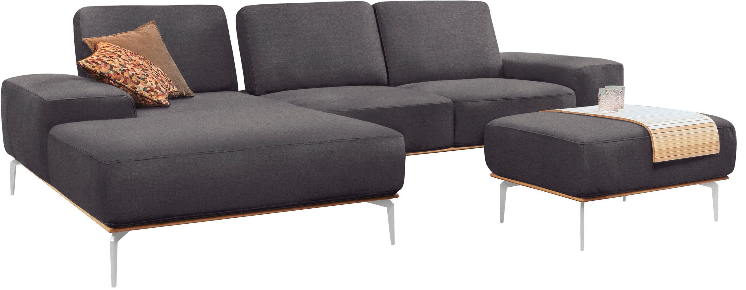 W.SCHILLIG Polsterhocker »run«, mit elegantem Holzsockel, Füße in Chrom glänzend, Breite 75 cm