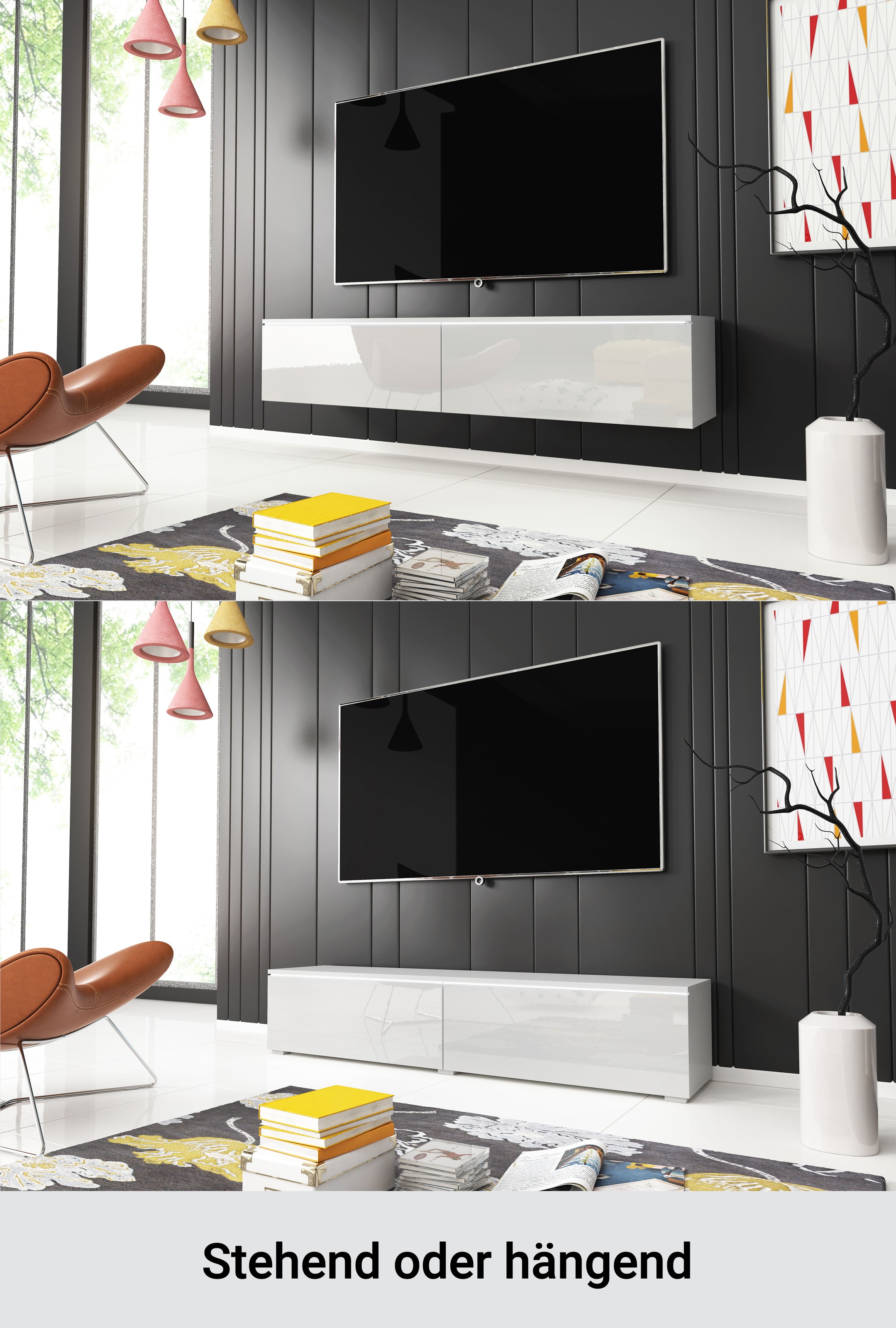 Home affaire Lowboard »LOWBOARD D, wahlweise mit oder ohne Beleuchtung« modernes TV-Board ohne Griffe, mit viel Stauraum,stehend und hängend