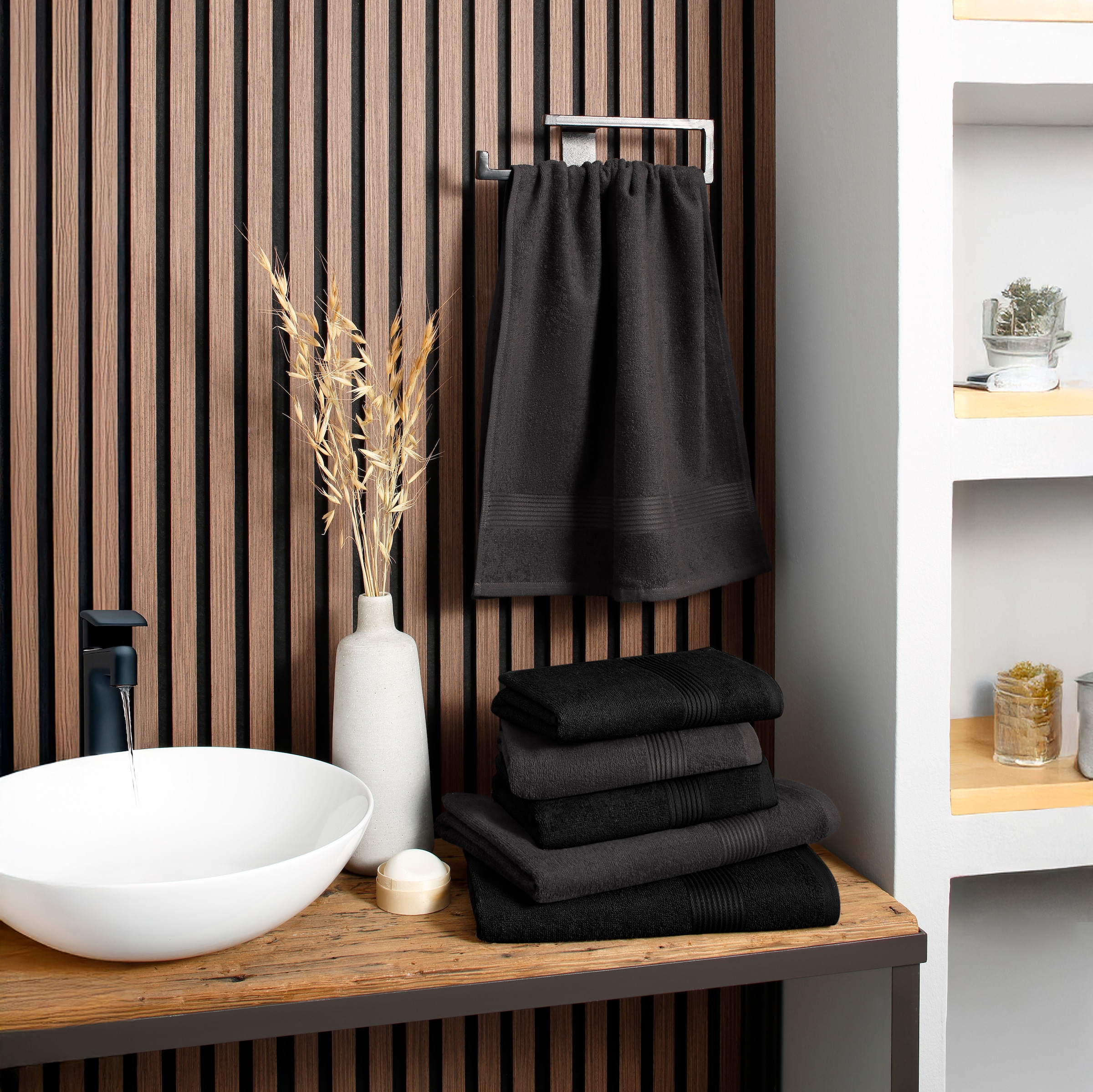 my home Handtuch Set »Anna, 2 Duschtücher 70x140, 4 Handtücher 50x100« Set Walkfrottee Handtuch-Set, gestreifte Bordüre, weich, 100% Baumwolle, zweifarbig