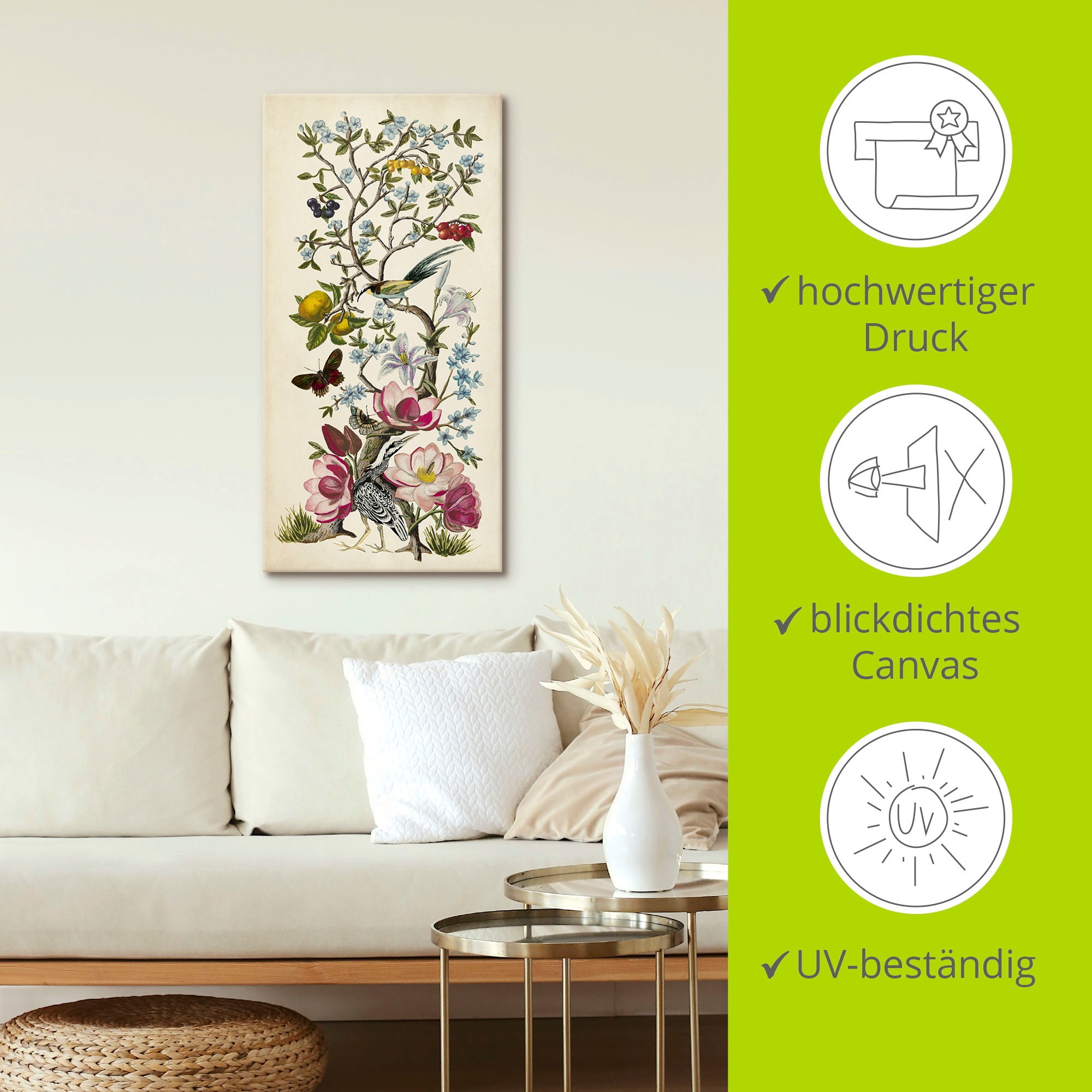 Artland Wandbild »Chinoiserie Natur II«, Pflanzen, (1 St.), als Alubild, Outdoorbild, Leinwandbild, Wandaufkleber, versch. Größen