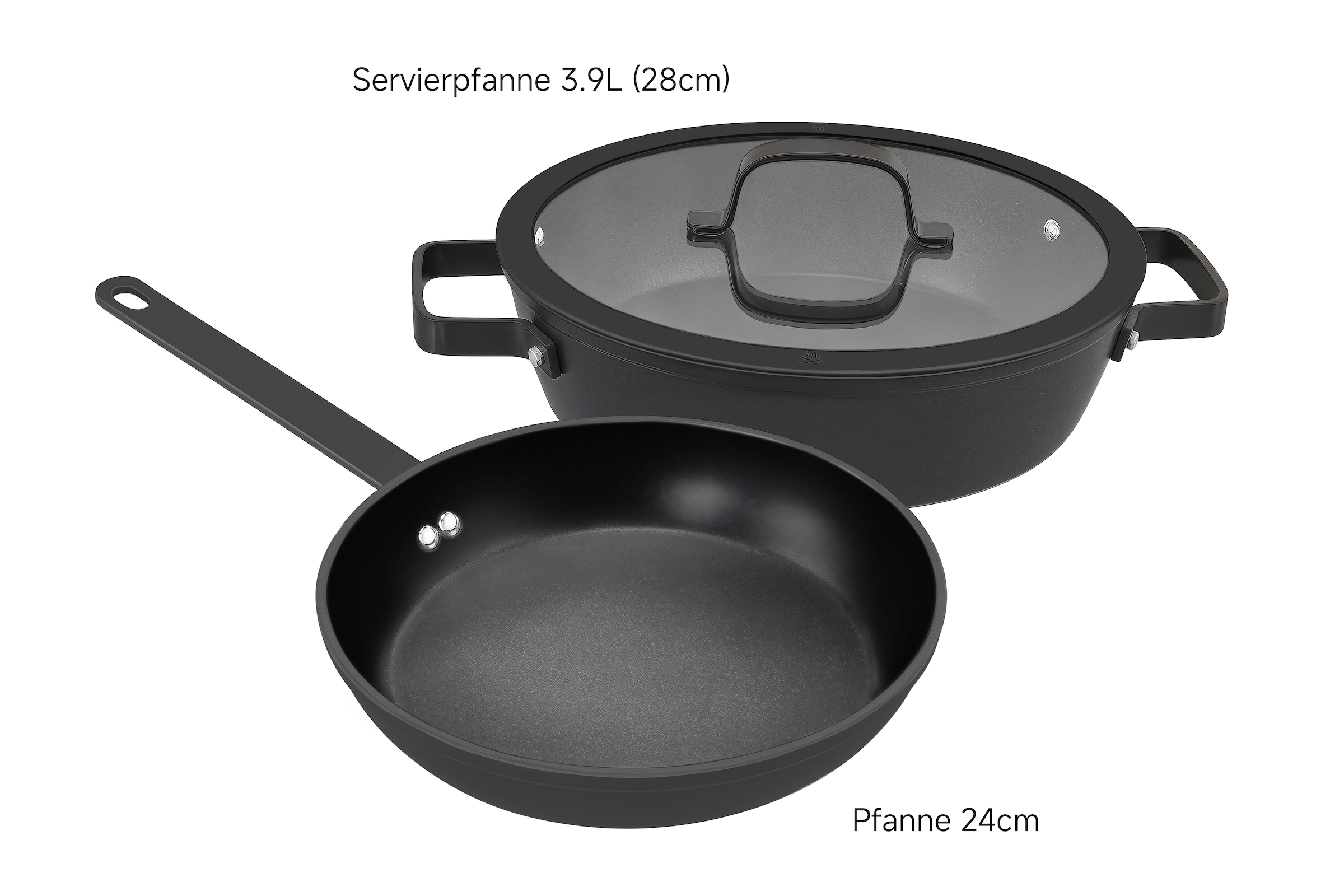Hanseatic Pfannen-Set »ALU PRO« Aluminium Set, 1x Pfanne 24 cm, 1x Servierpfanne 28 cm mit Deckel, 3 Stk. tlg. Profi Pfannen mit Antihaftbeschichtung, für alle Herdarten, Induktion