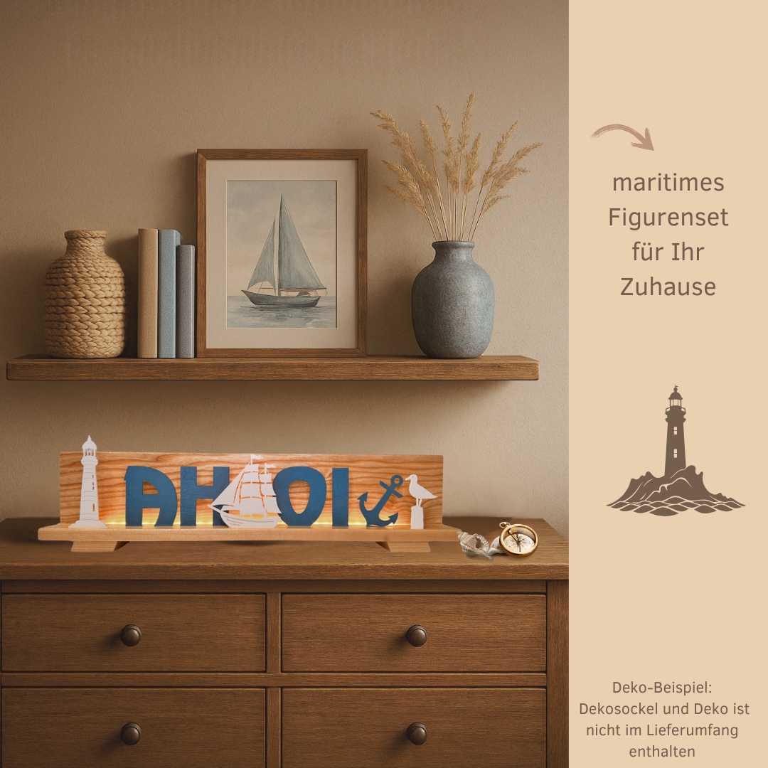 Weigla Deko-Schriftzug »und Figurenset "Maritim" für WEIGLA Dekosockel, aus Holz« Erzgebirge garantiert, maritime Innendeko
