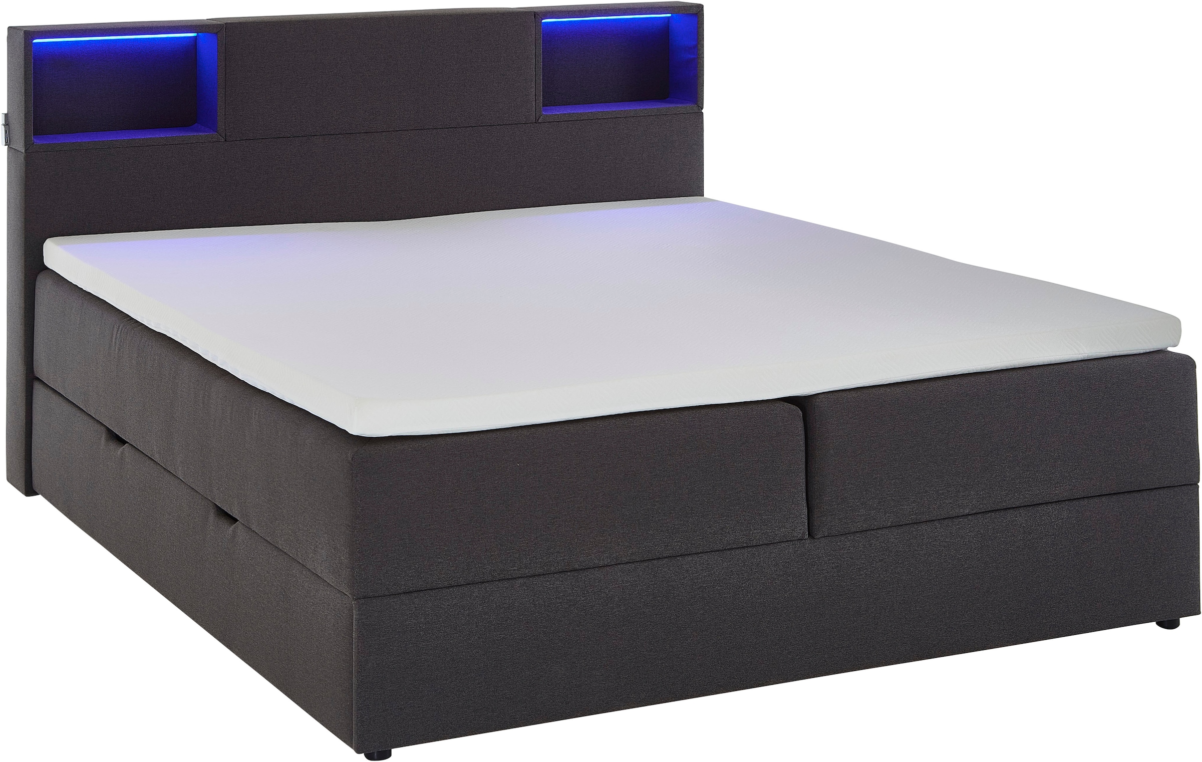 meise.möbel Boxspringbett »Caja mit Bettkasten und Topper«, mit LED ausgestattetes Ablagefach im Kopfteil