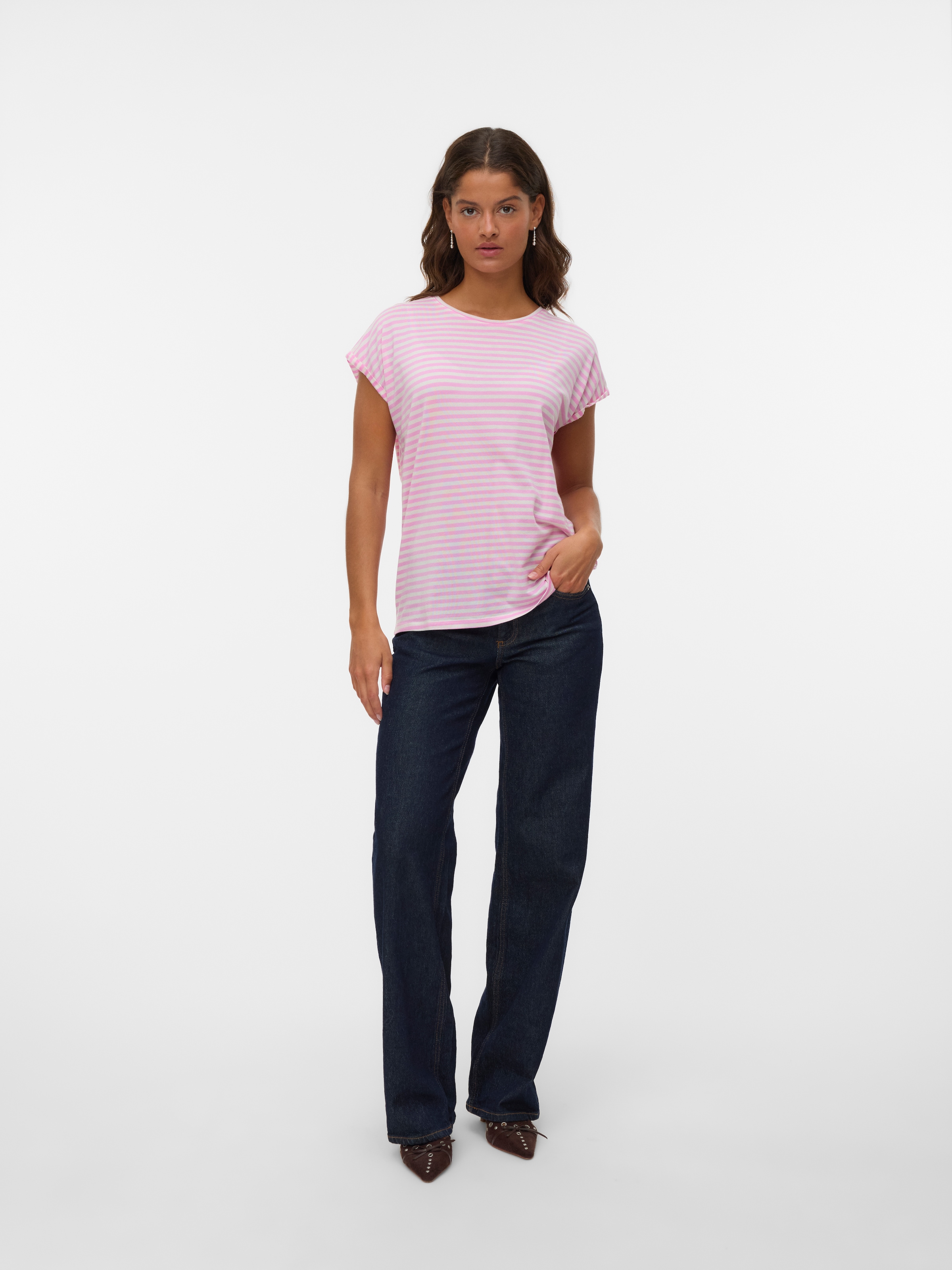 Vero Moda Rundhalsshirt »VMAVA PLAIN SS TOP STRIPE GA JRS NOOS«
