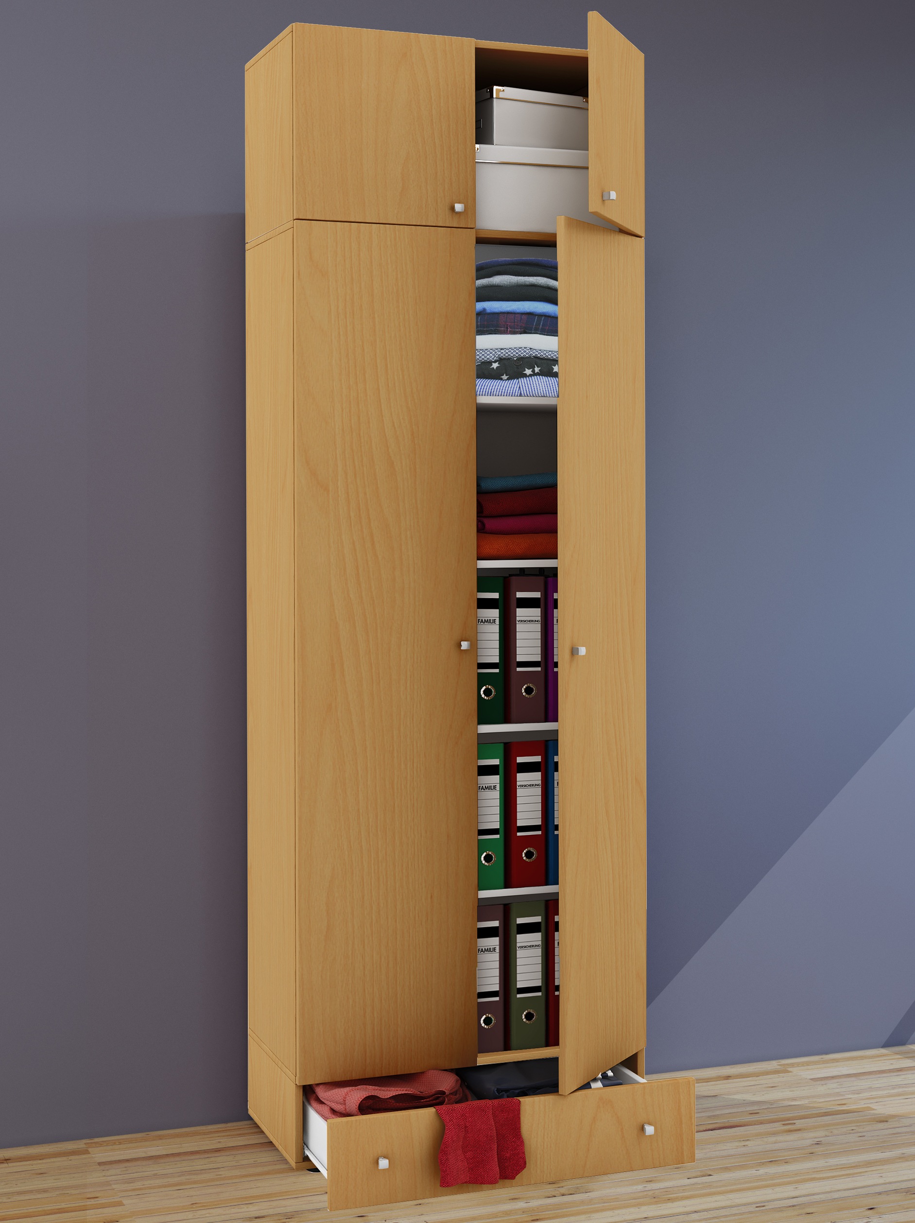 VCM Kleiderschrank »VCM Holz Kleiderschrank | Schrank mit 5 Fächer und Drehtüren | erweiterbar | Maße ca. B. 70 x H. 238 x T. 40 cm - Vandol«, (1 St.)