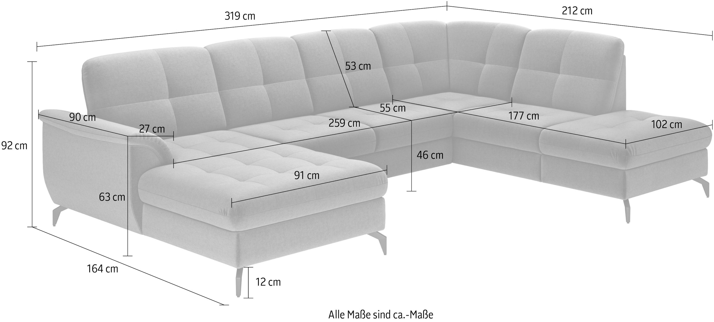 sit&more Wohnlandschaft »Zora U-Form«, wahlweise mit Bettfunktion und Bettkasten