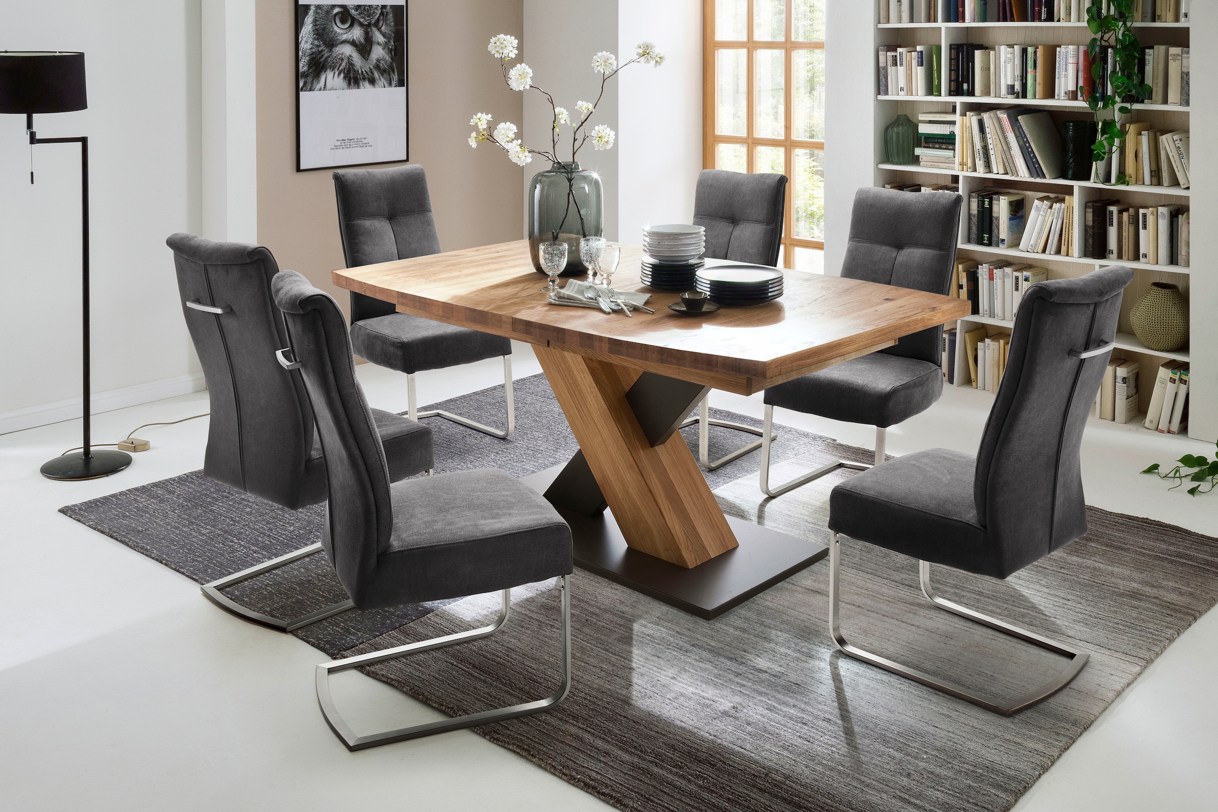 MCA furniture Esstisch »Mendoza«, Esstisch Bootsform mit X-Säule, ausziehbar