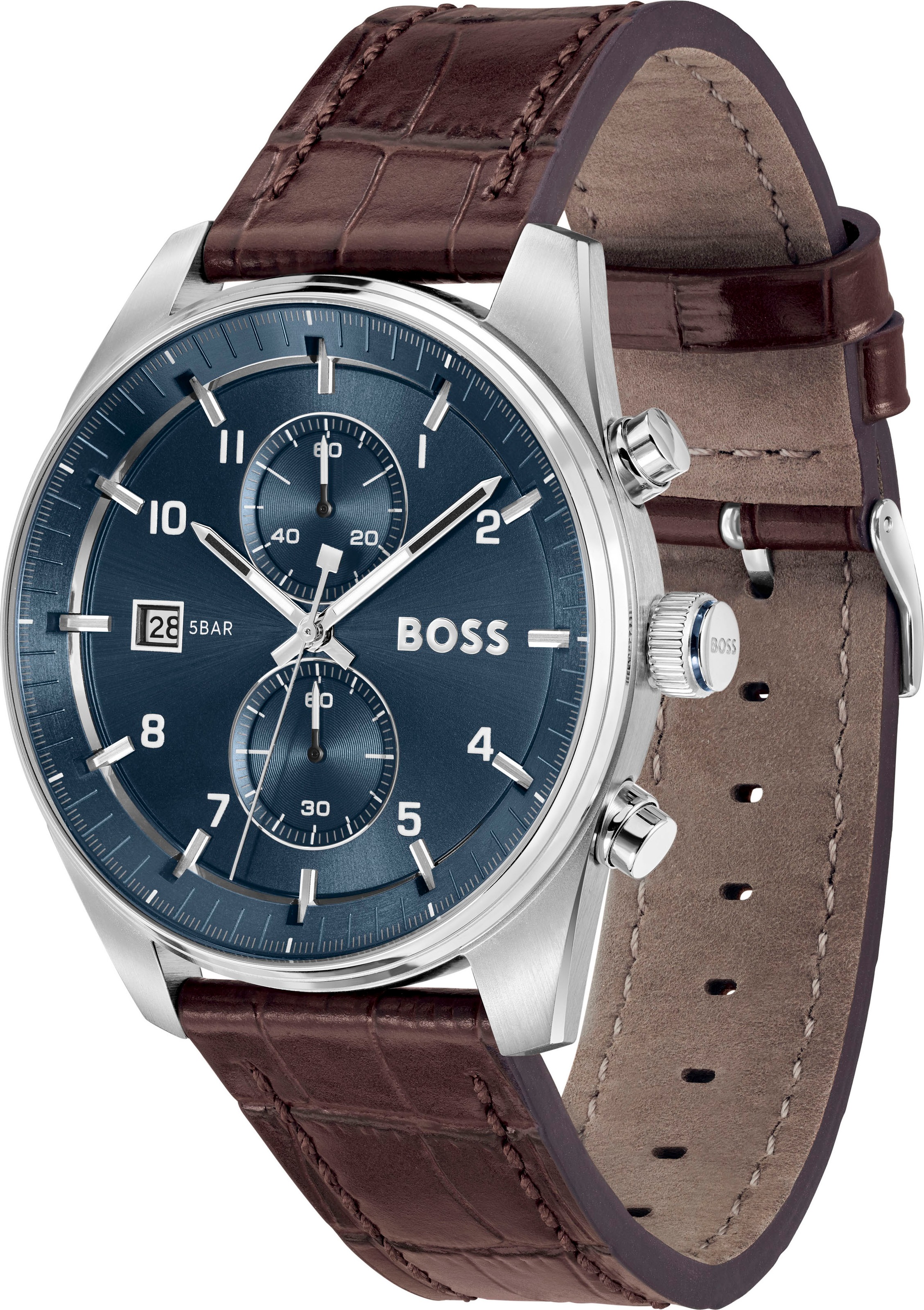 BOSS Chronograph »SKYTRAVELLER«, Quarzuhr, Armbanduhr, Herrenuhr, Lederarmband, analog, Tag