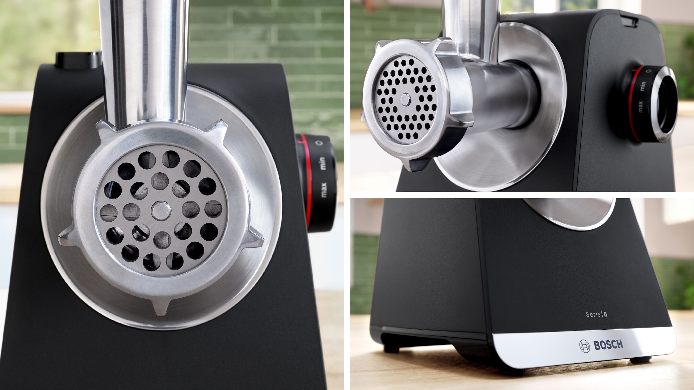 BOSCH Fleischwolf »Serie 6 MFWS660B, 3,5kg/Min., Raspel, 2 Lochscheiben (3&8mm), schwarz«, 500 W, Fruchtpresse, 2 Stufen, 10 J Motorgarantie, Planetengetriebe