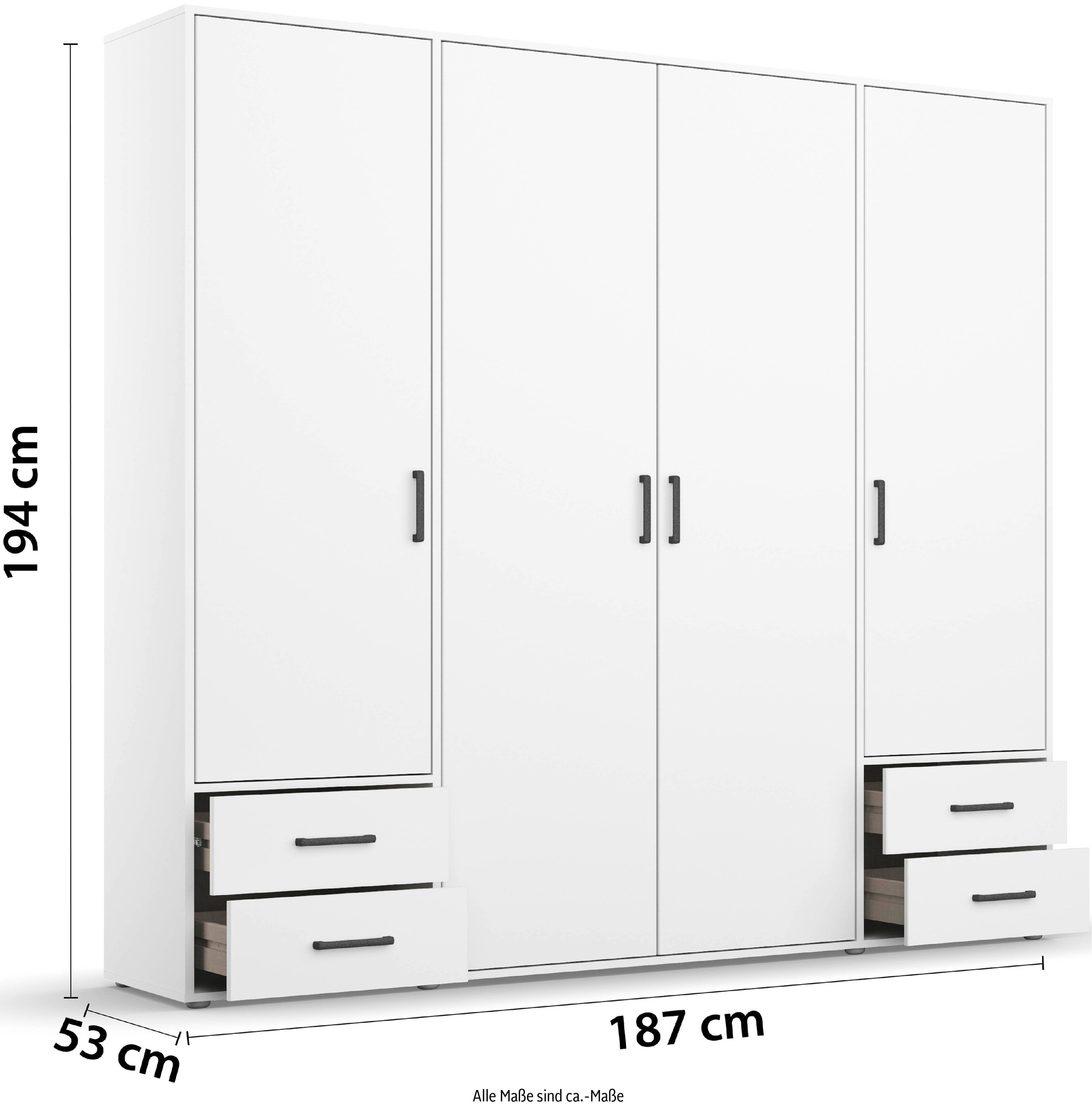 rauch Drehtürenschrank »Kleiderschrank Schrank Garderobe Wäscheschrank VOYAGER«, (in 3 verschiedenen Ausstattungen BASIC/CLASSIC/PREMIUM), moderne Griffe in Graumetallic mit Außenschubkästen MADE IN GERMANY