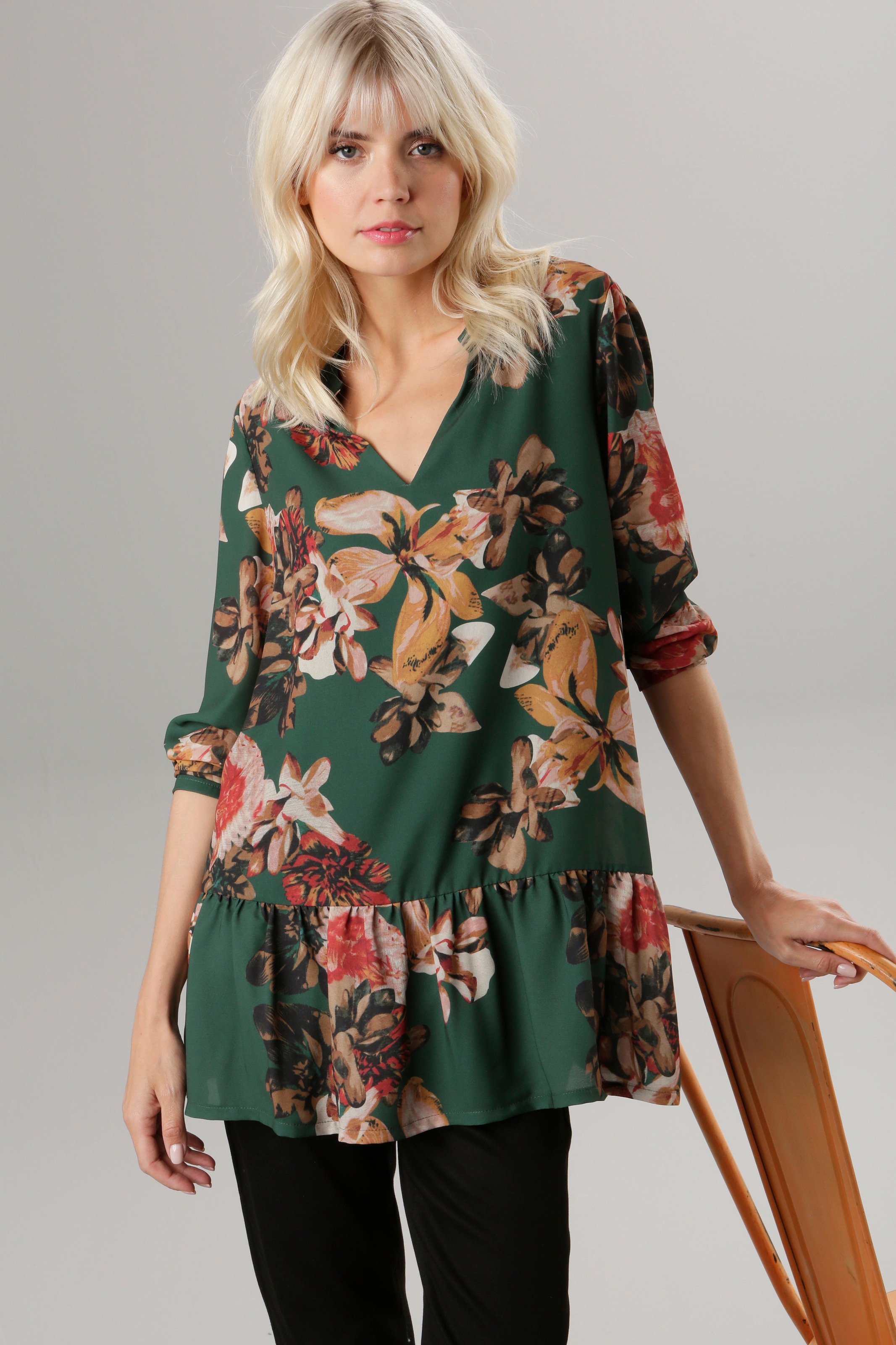 Aniston SELECTED Tunika, mit Volant und Blumendruck