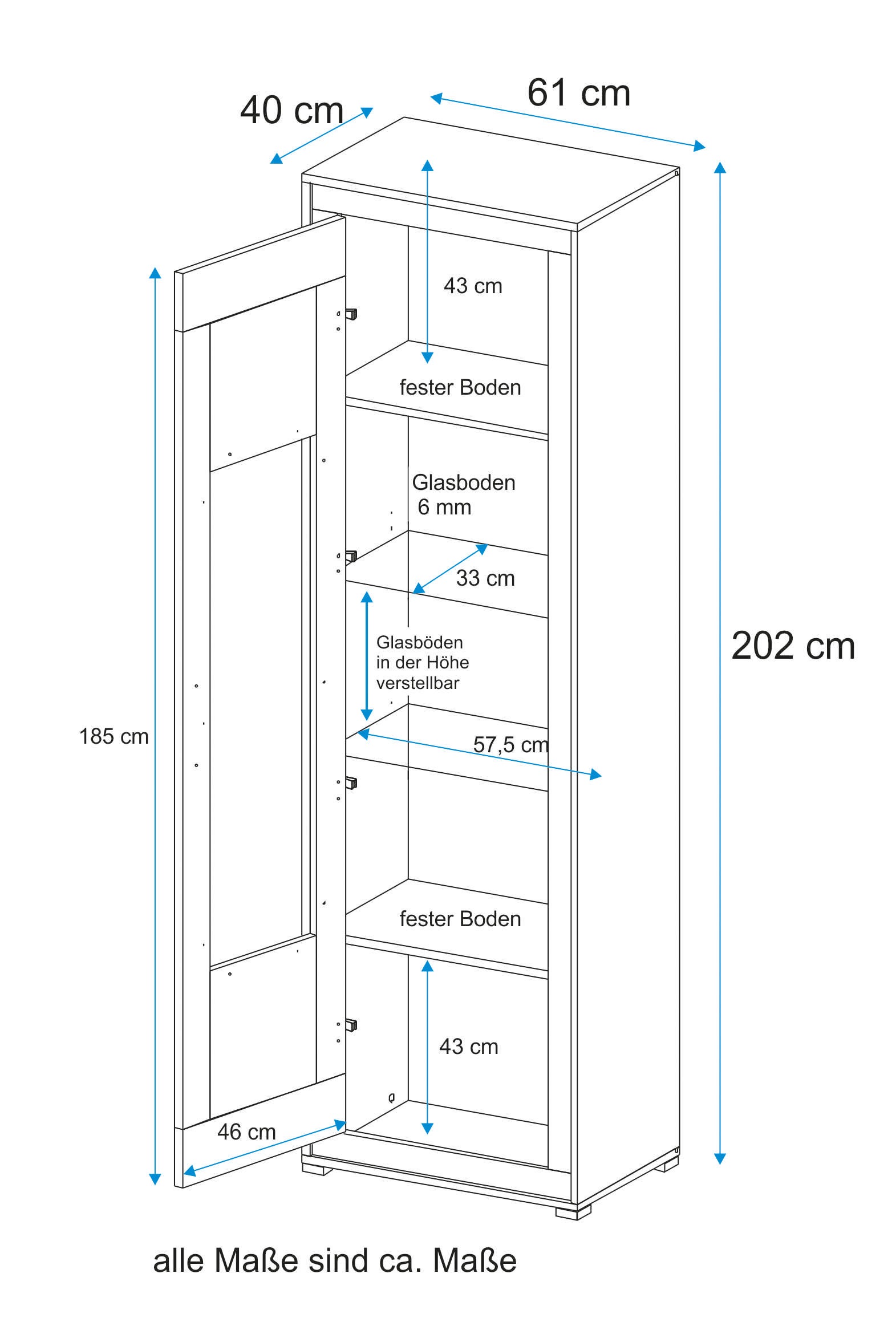 VOGL Möbelfabrik Vitrine, Höhe 202 cm