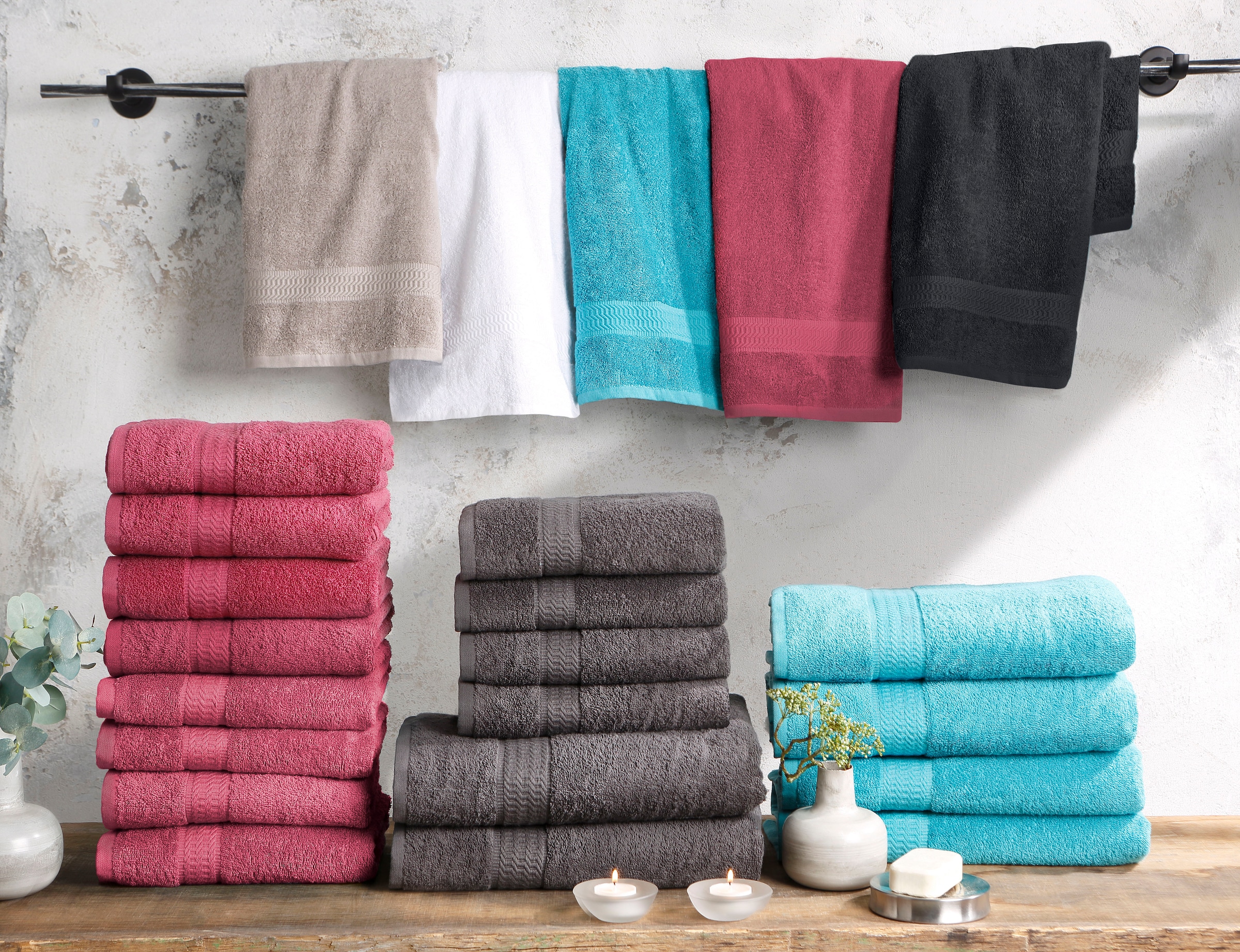 Handtuch Walkfrottee, »Juna«, Set mit Bordüre, 100% Uni-Farben, Baumwolle tlg., Set, home Handtücher in Handtuch-Set, 6 my