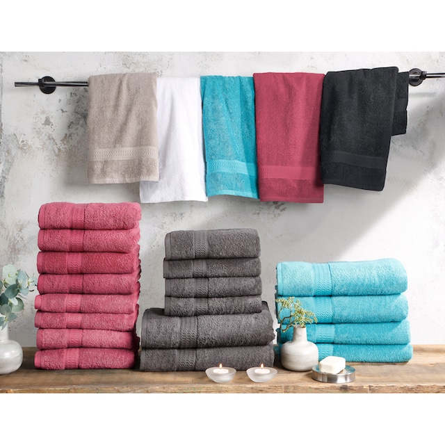 Handtuch Set, Bordüre, »Juna«, my Baumwolle in Uni-Farben, mit Set 6 tlg., Walkfrottee, 100% home Handtuch-Set, Handtücher