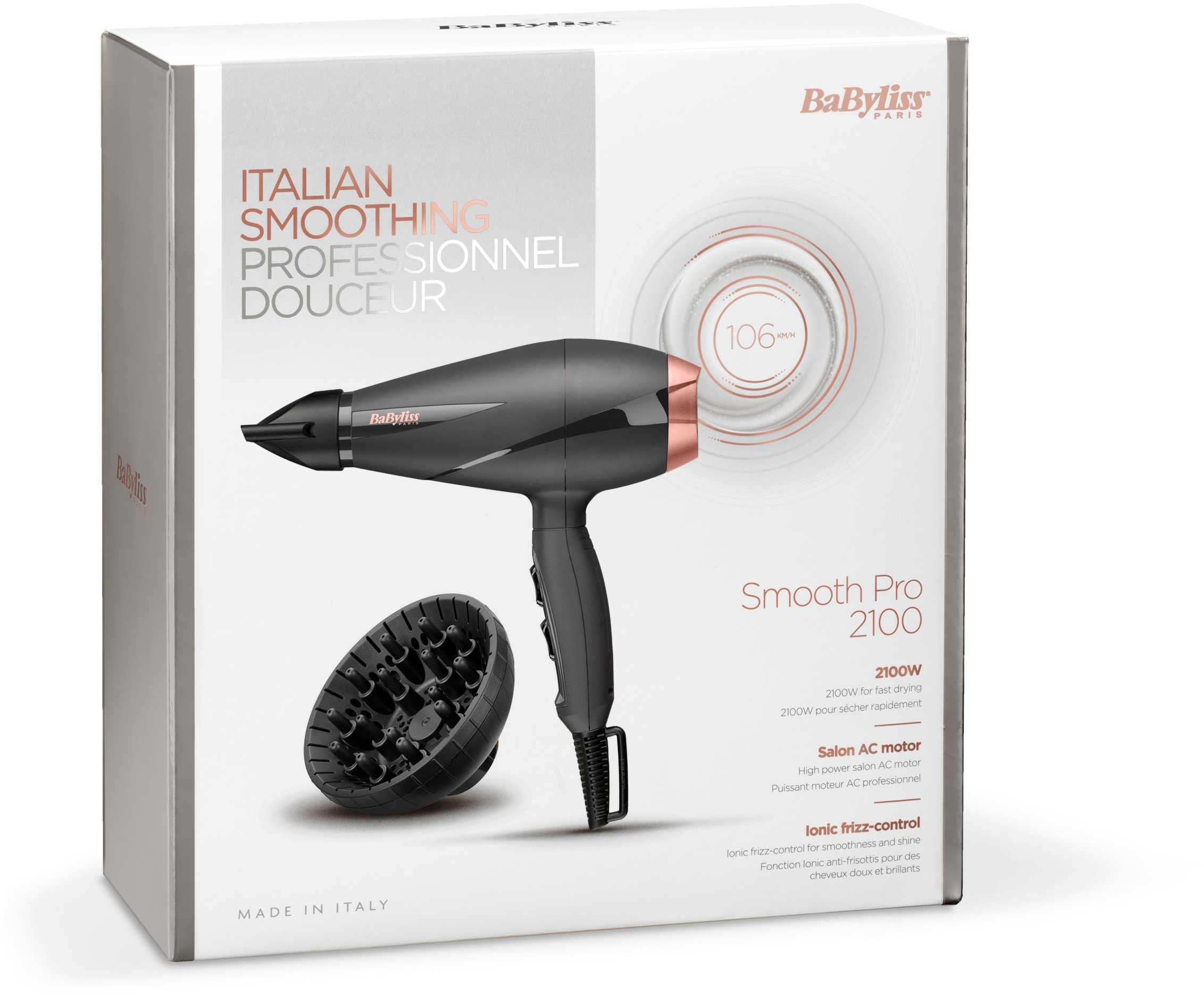 BaByliss Ionic-Haartrockner »BaByliss Smooth Pro 2100«, 2100 W, 2 Aufsätze