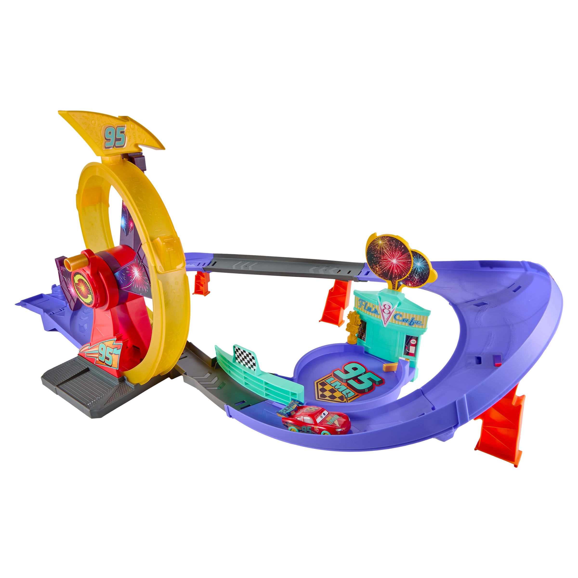 Mattel® Autorennbahn »Disney Pixar Cars, Lightning McQueen Celebration Rennstrecke« Inklusive Fahrzeug mit Licht