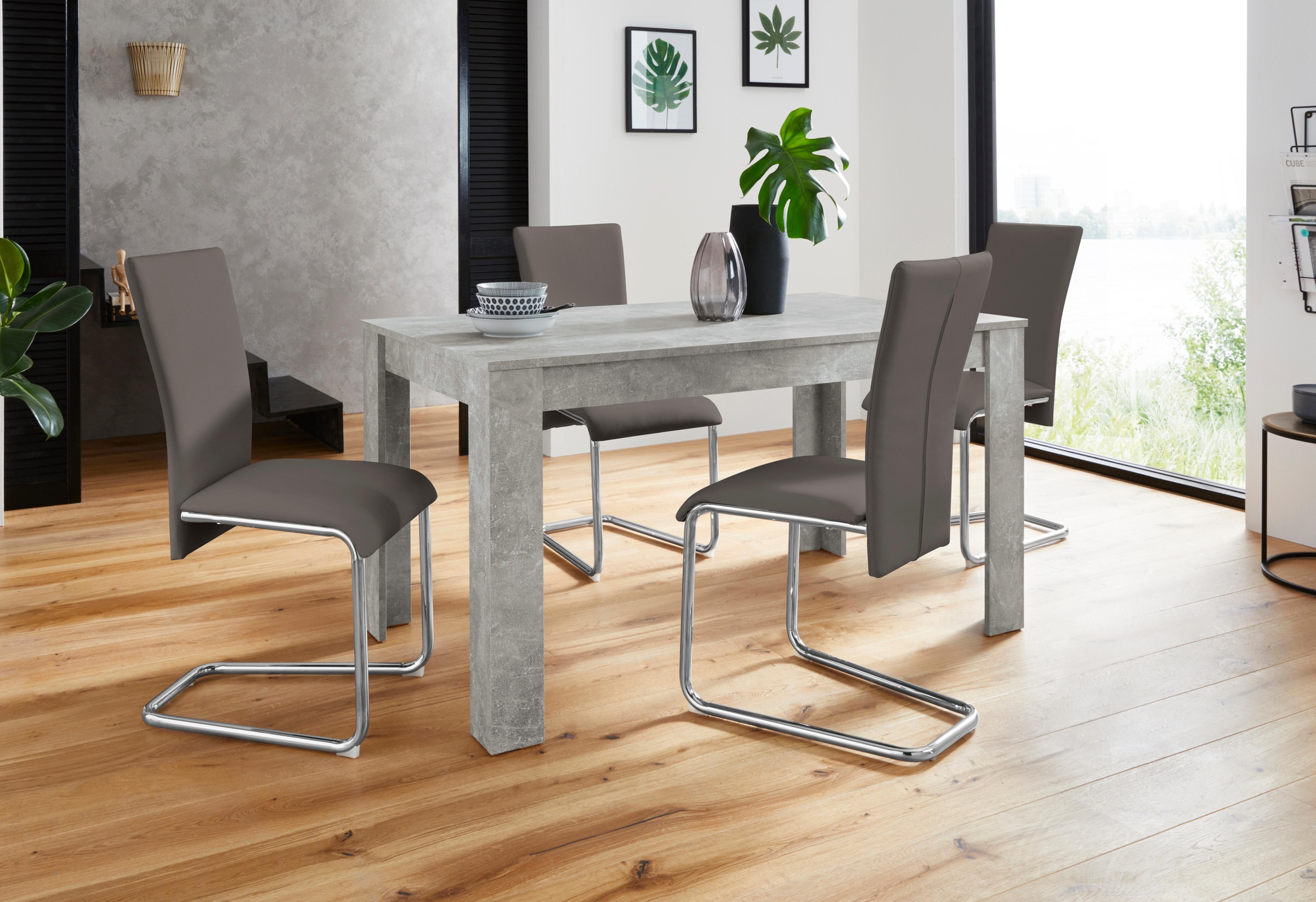 Homexperts Essgruppe Beton-Optik, mit Stühlen, Tisch auf 140 5 in (Set, kaufen 4 Breite Rechnung cm tlg.), »Nick3-Mulan«